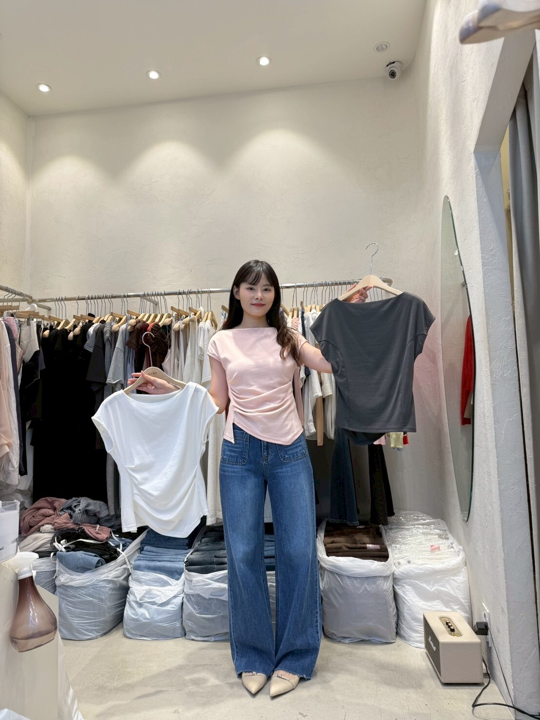 RH5034 壓摺收腰短袖上衣