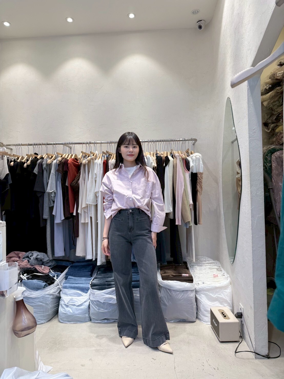 RH5028 深灰水洗悠閒直筒牛仔褲 (S/M/L)