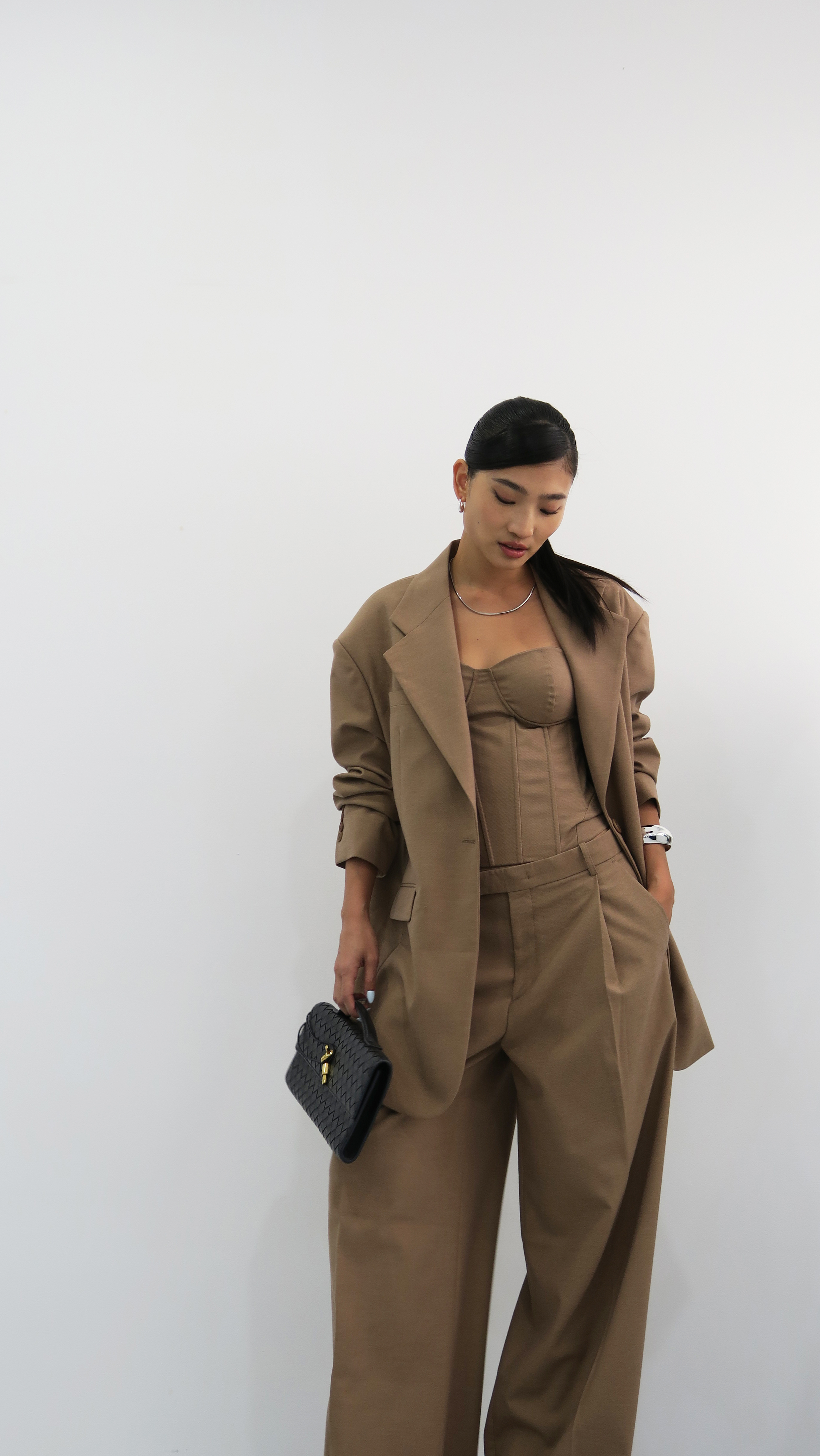 西裝魚骨馬甲套褲-單背心(杏S現貨)