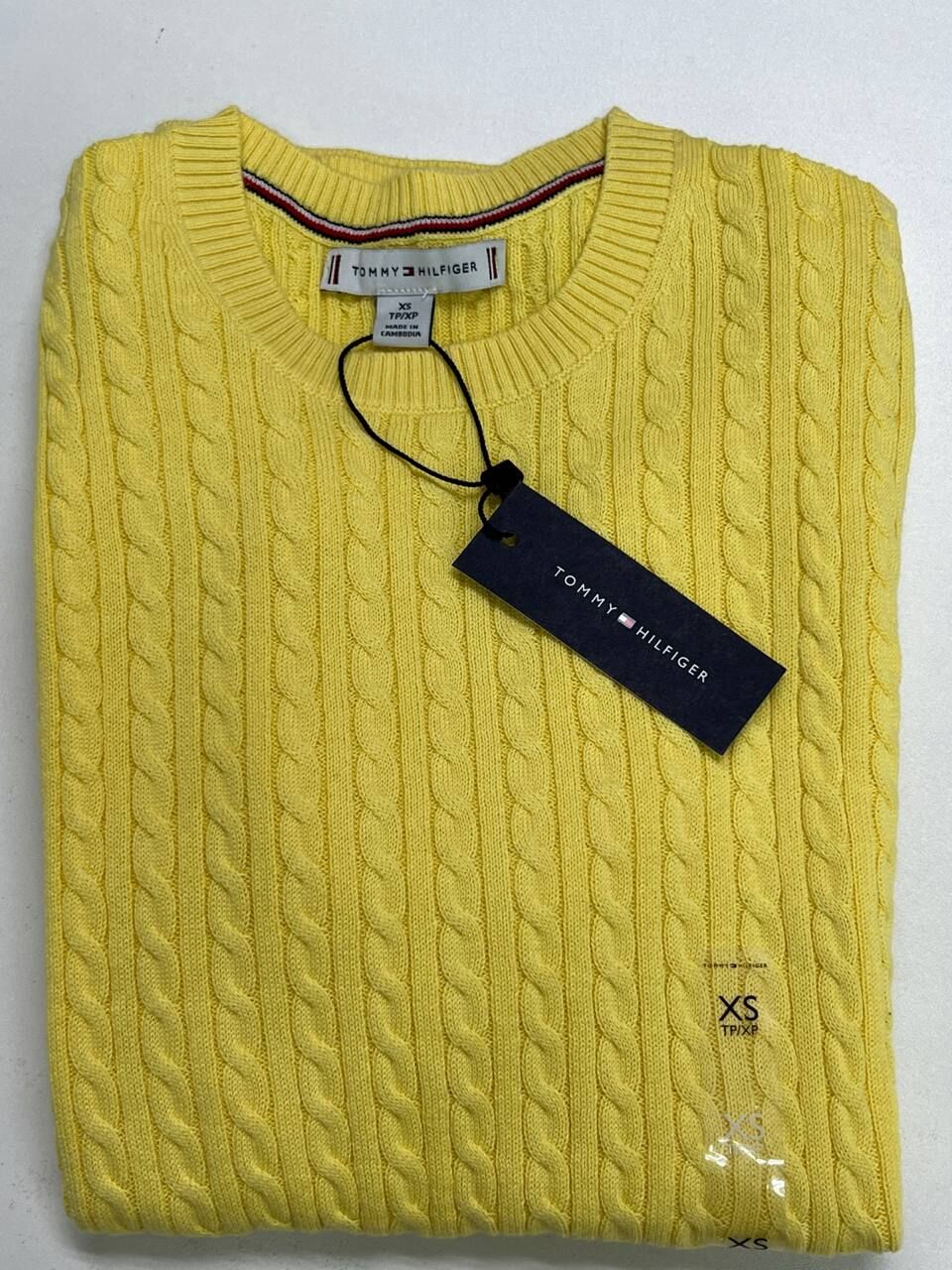 [S] TOMMY HILFIGER CITRONELLA SHORT-SLEEVE CABLE KNIT SWEATER, 76J5411-740 (STH1465)
