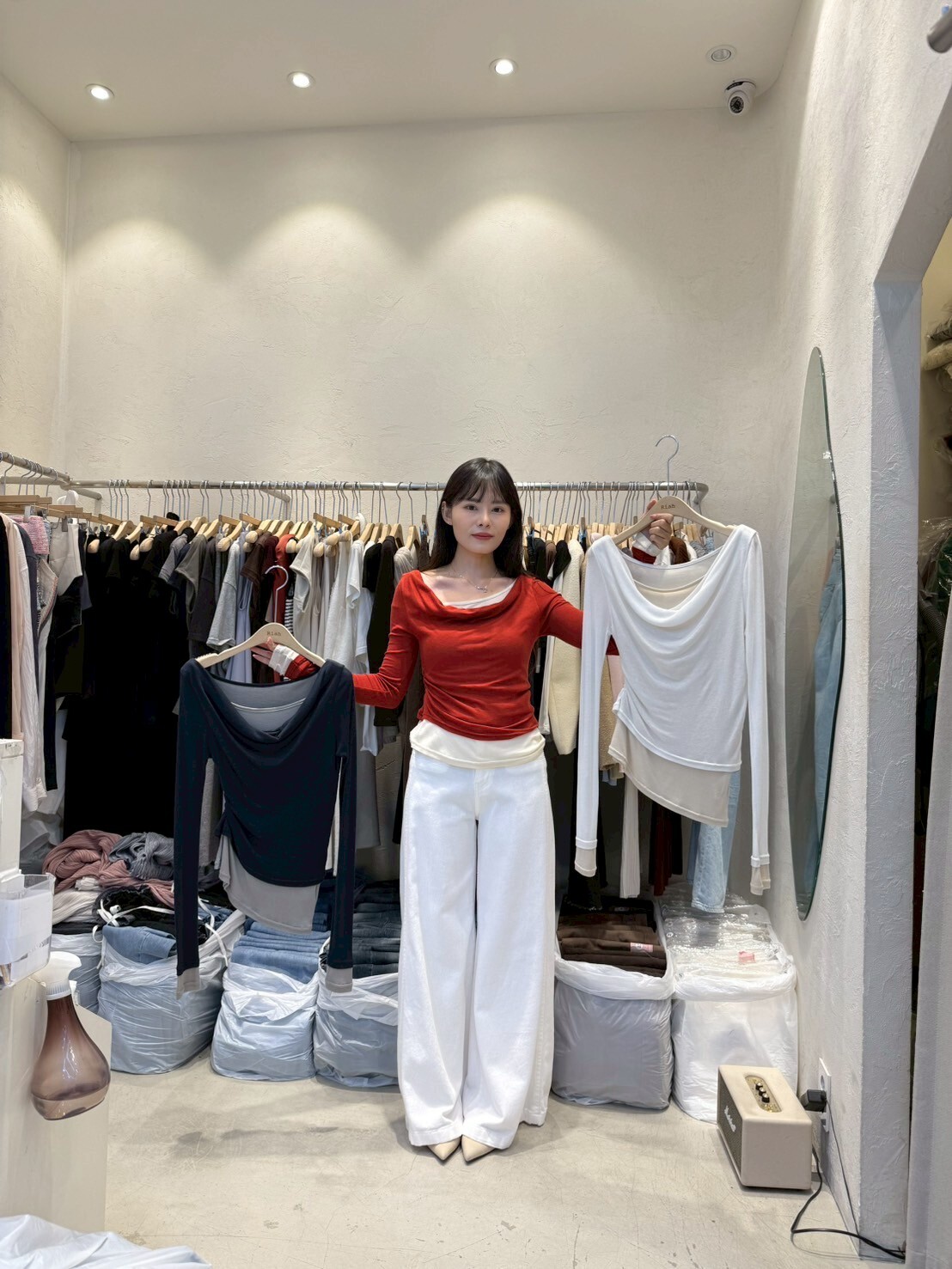 RH5022 雙層拼色抽摺長袖