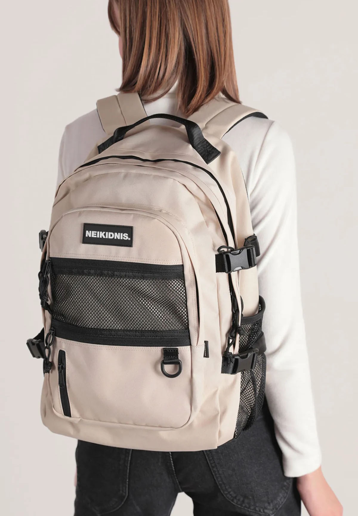 【OWN】NEIKIDNIS 韓系後背包 韓國品牌 工裝 戶外 外出 上學 防潑水 多夾層 機能 包包 不分男女 黑色 卡其 NB15ABG070