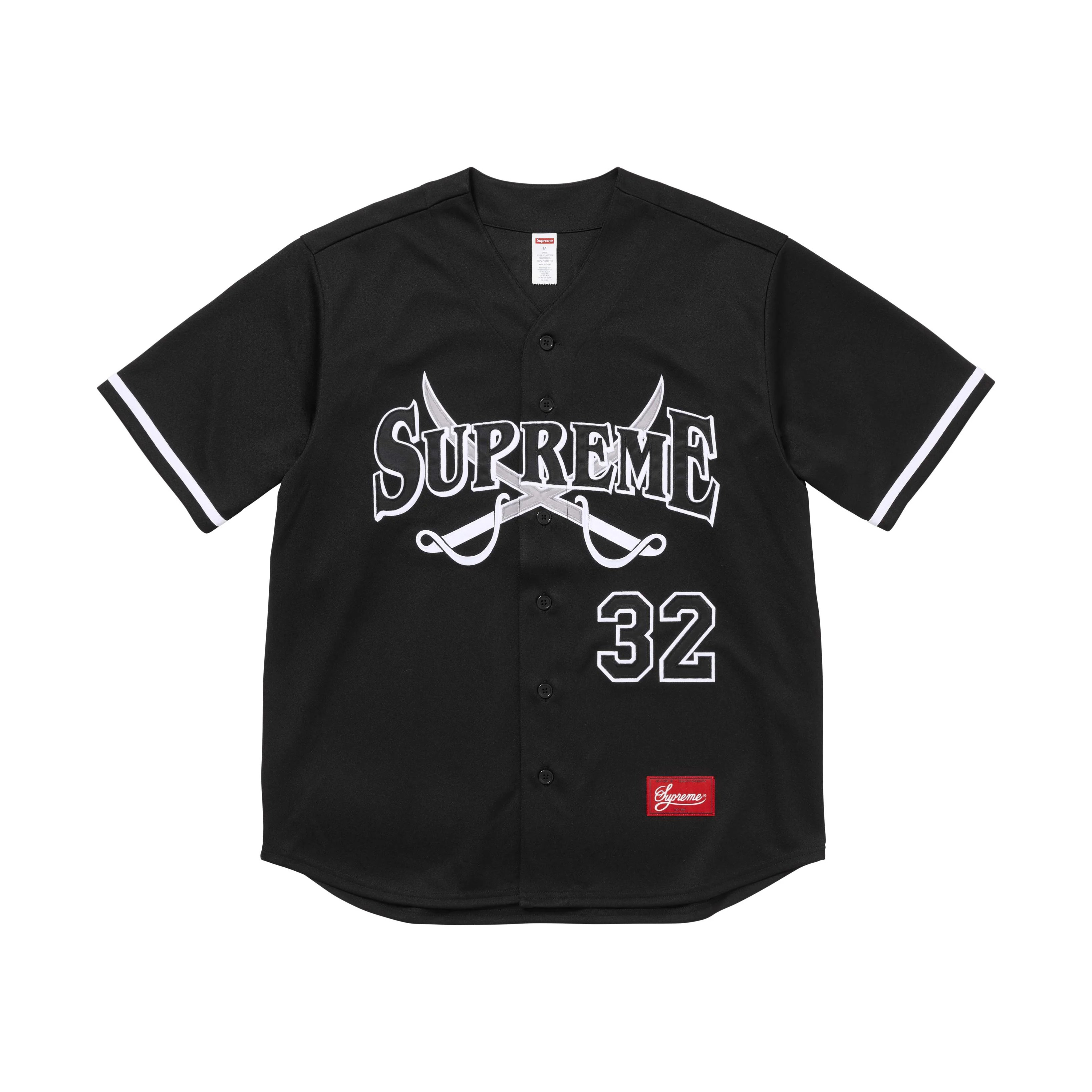 -(B4e03)-SUPREME 32 SWORDS BASEBALL JERSEY FW25 雙刀 棒球衫 黑色-FW25KN12