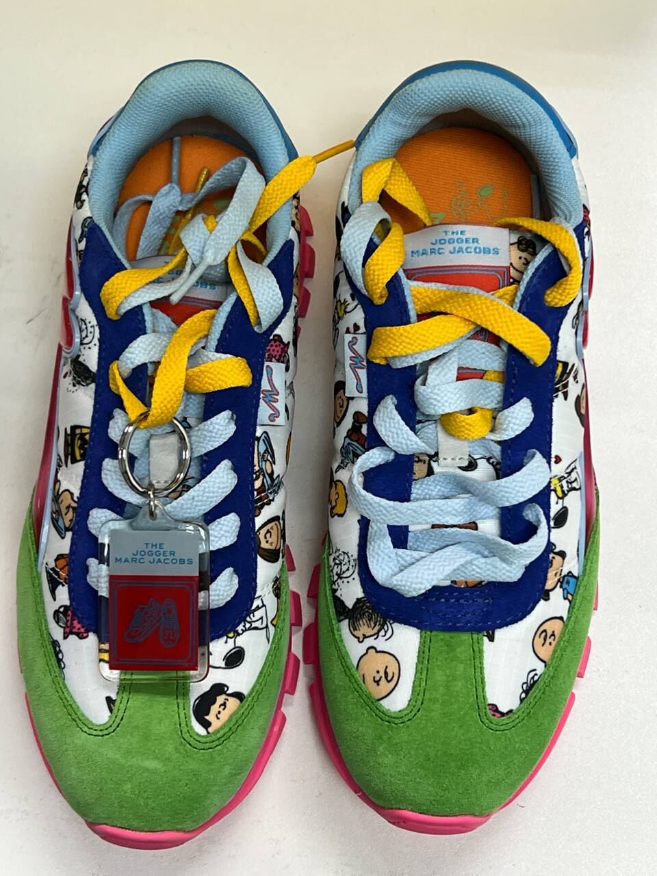 [S] MARC JACOBS WHITE MULTI PEANUTS COLLAB THE JOGGER LIMITED EDITION SNEAKERS, M9002317-101 (SMJ581)