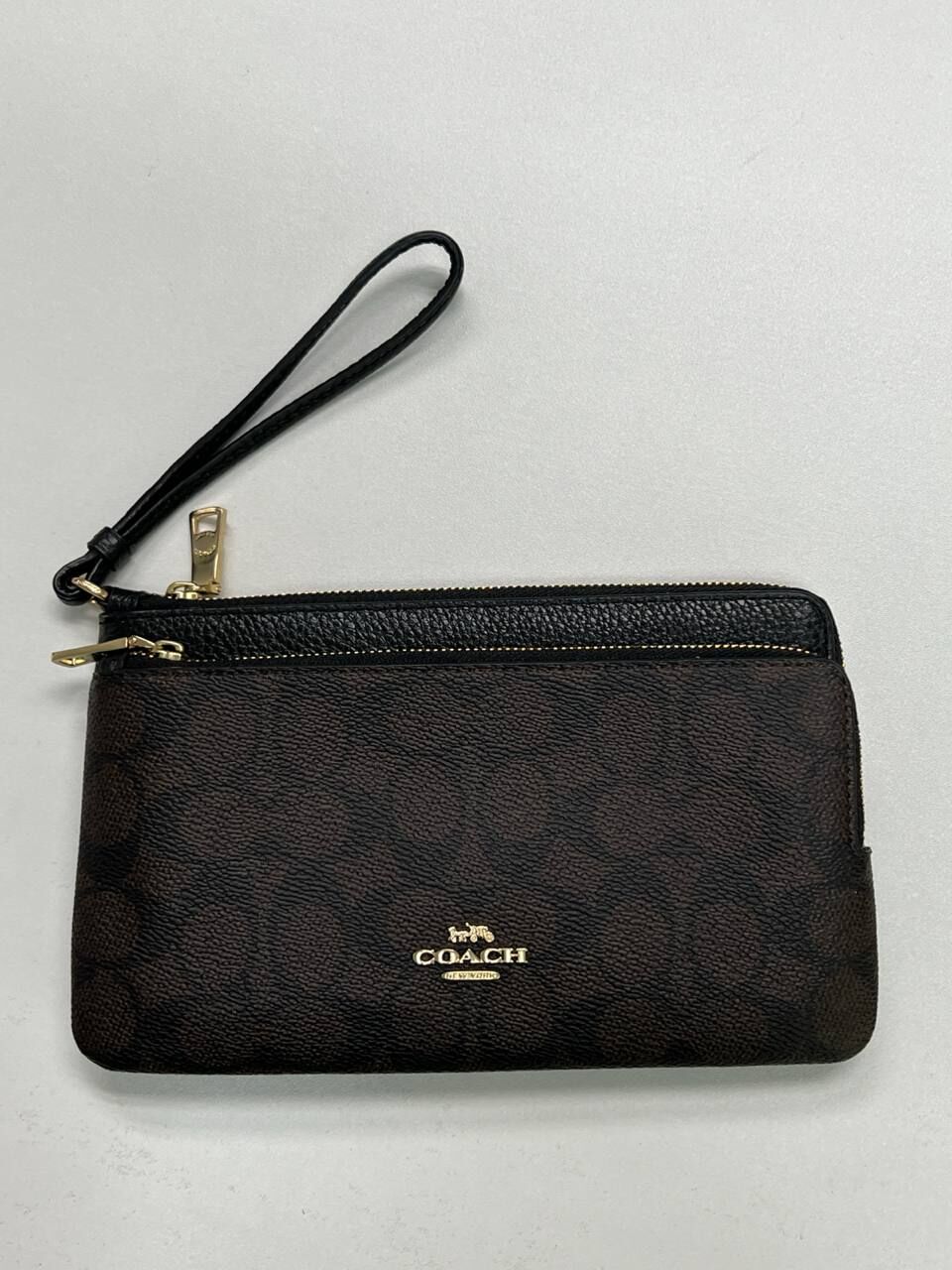 [S] COACH IM/WALNUT/BLACK CX161 DOUBLE ZIP WALLET SIGNATURE CANVAS, 196395663194 (SCO1203)