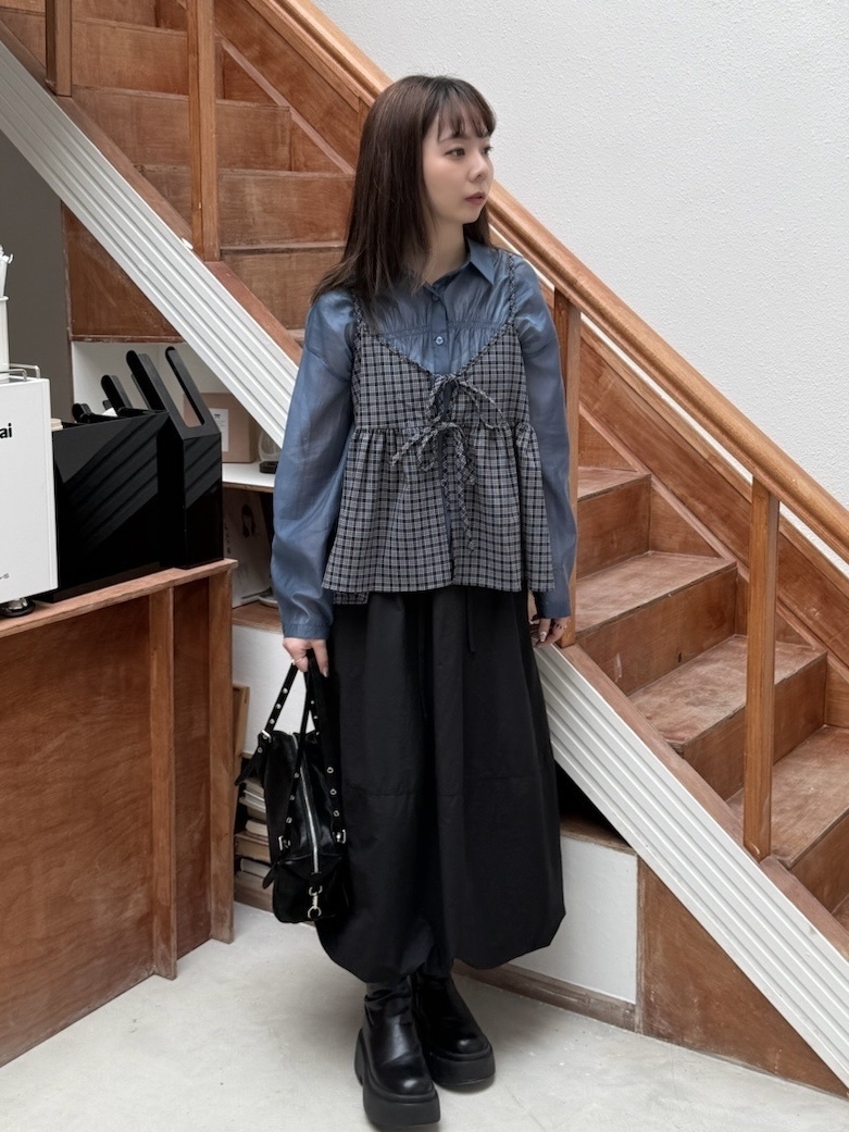 格子綁帶細肩背心