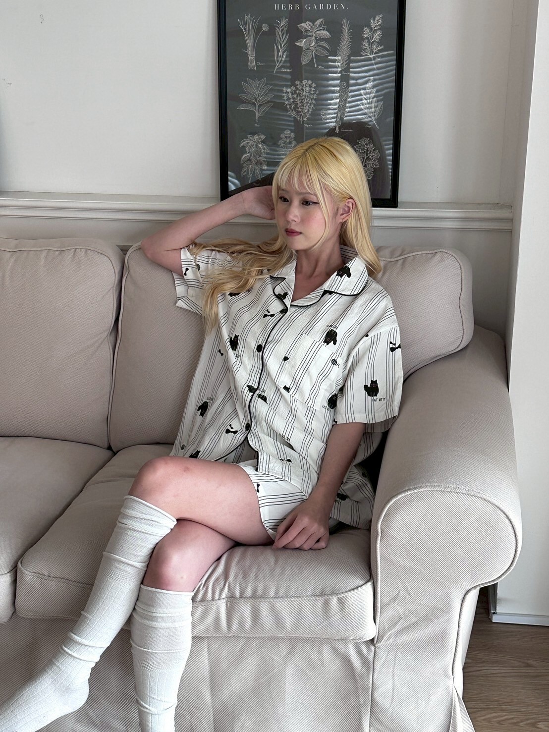 黑色條紋小貓 兩件式睡衣