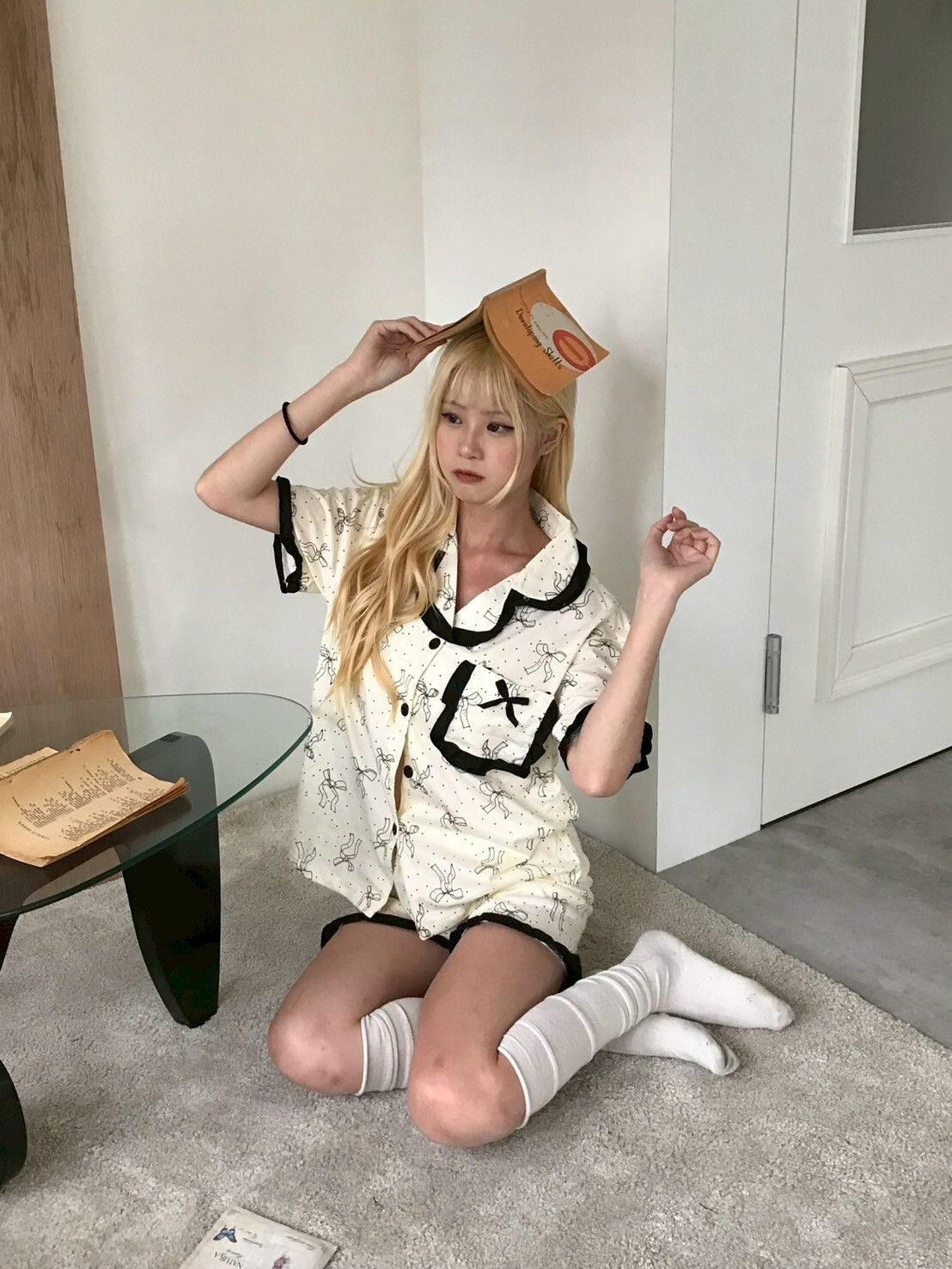 夢幻少女 蝴蝶結撞色 兩件式睡衣