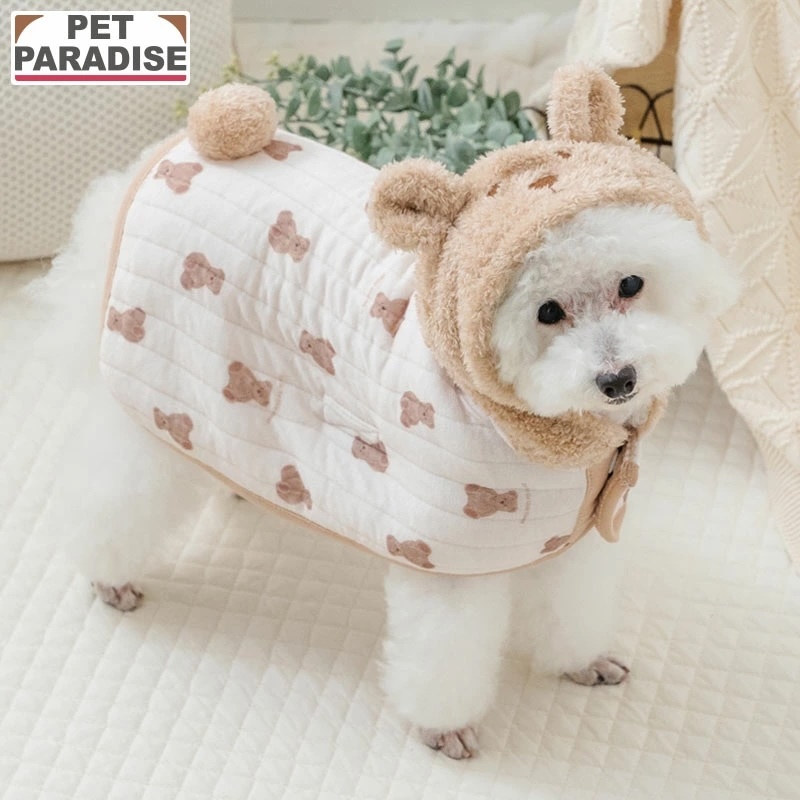 【Pet Paradise】Bear Fluffy Quilted Poncho <918-35859>