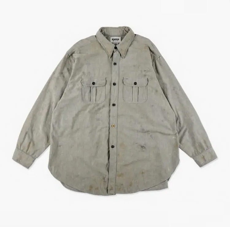8/30 RELEASE: BOWWOW 2025 A/W REPAIRED WORN GRAY CHAMBRAY SHIRT - PRE ORDER ITEM (預訂中)