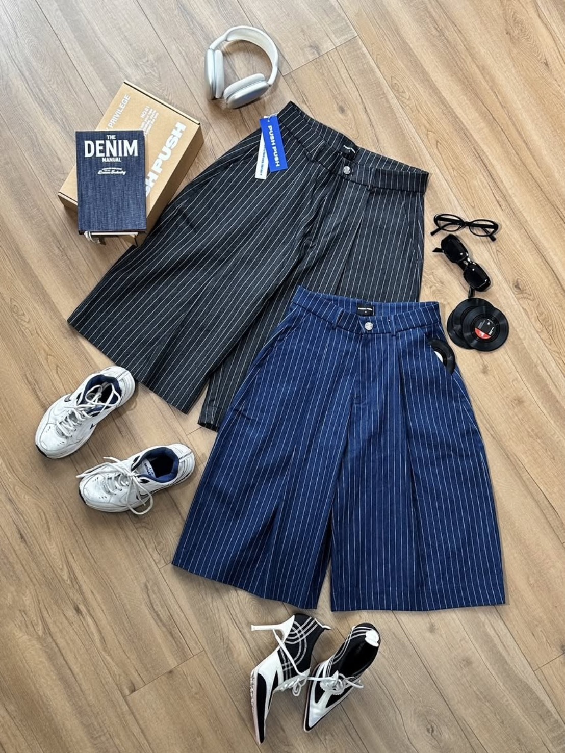 <快速出貨>PUSH PUSH PP PINSTRIPE JORT 條紋寬鬆七分褲 兩色