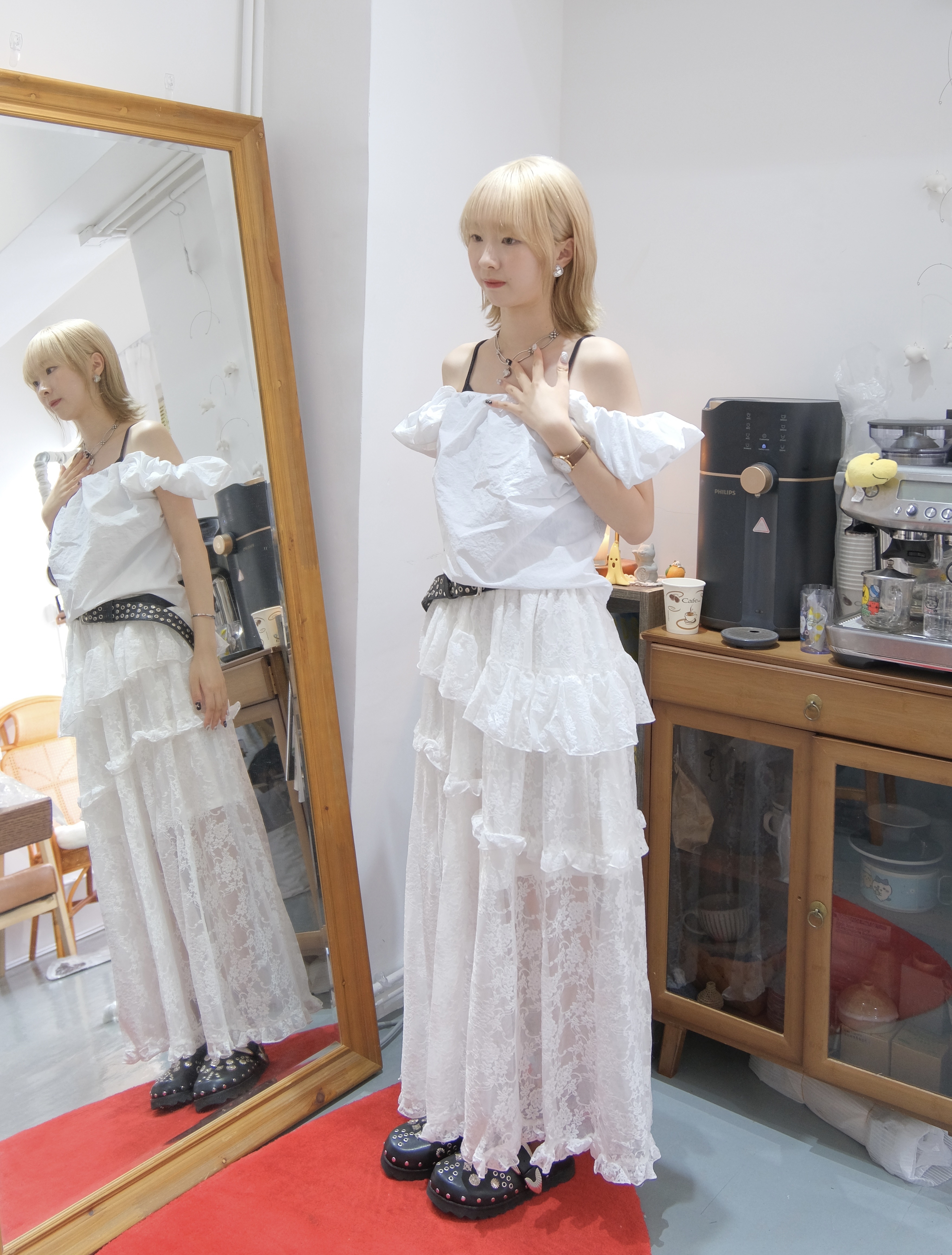 [兩色入] 2WAY 雲朵肩平口TOP(White)