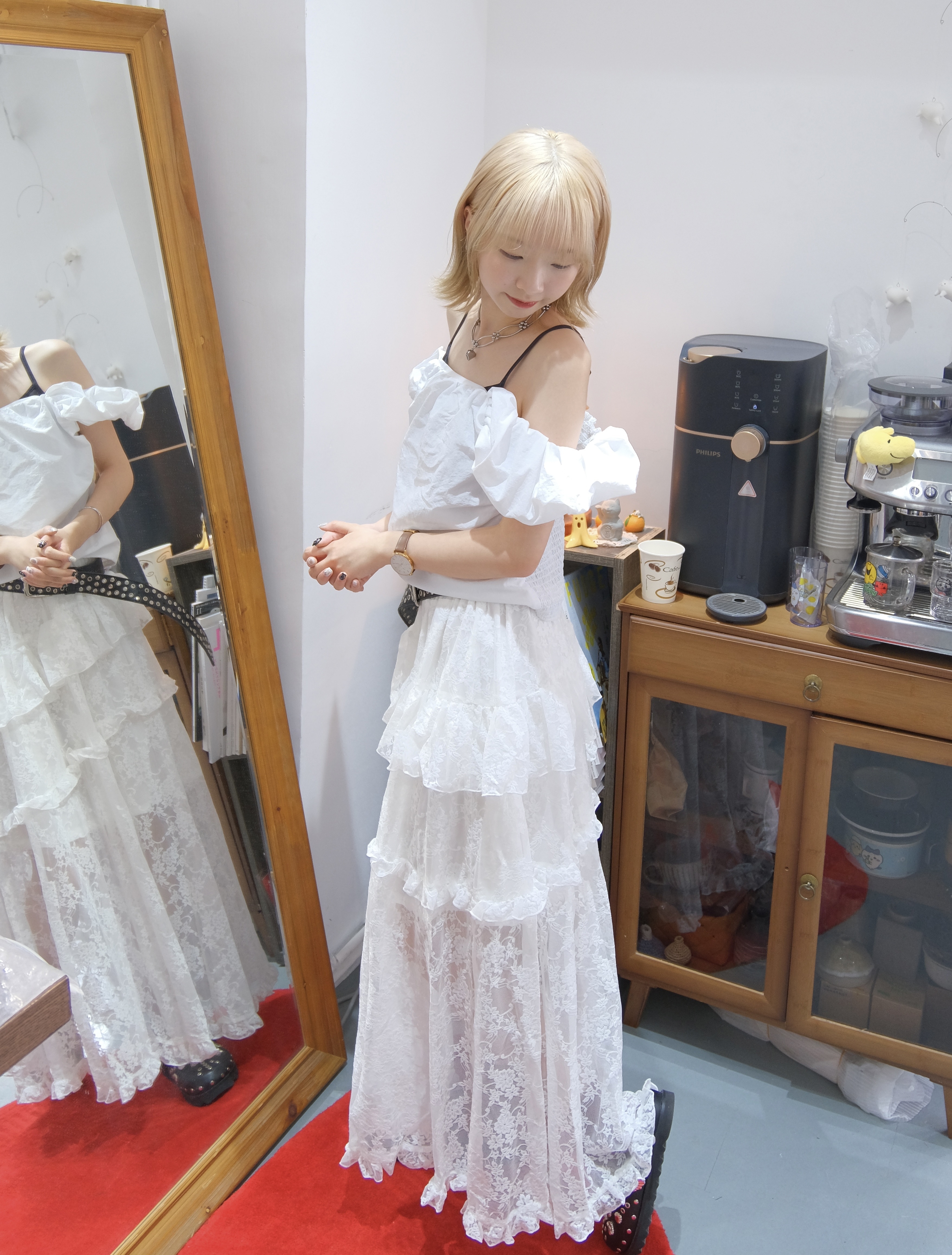 [兩色入] 2WAY 雲朵肩平口TOP(White)