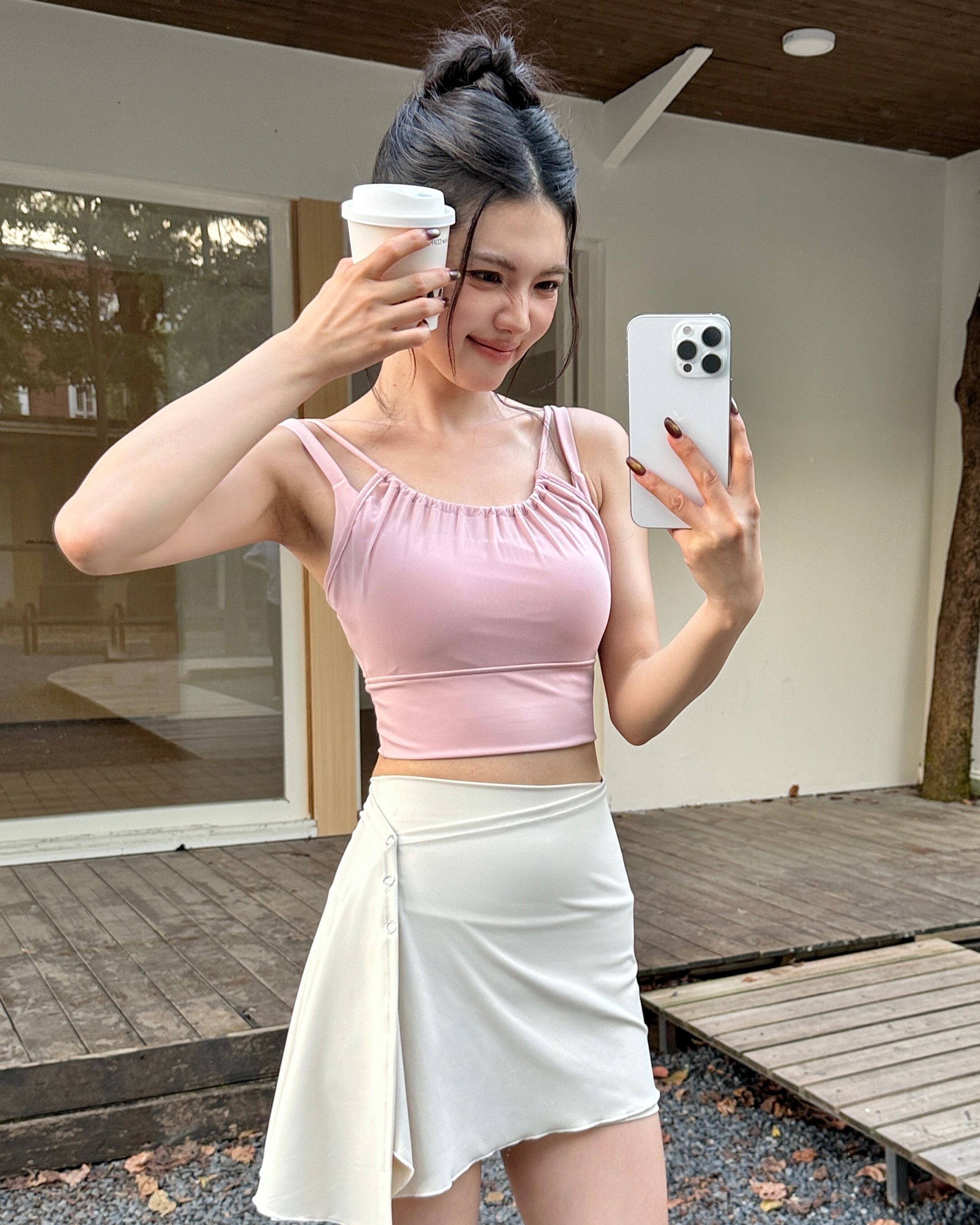 FLOAT 雙肩帶雪紡兩件式上衣-粉色