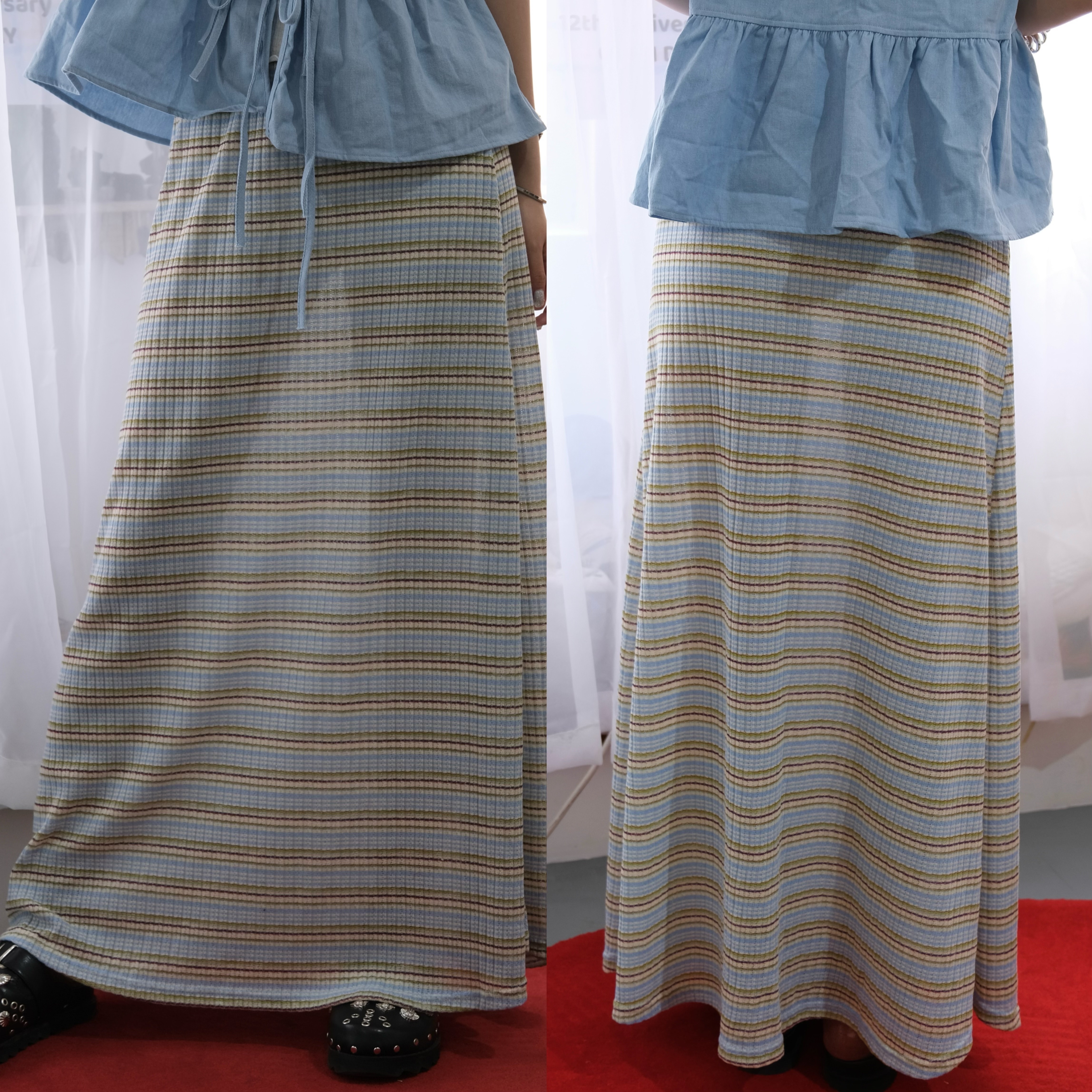 [兩色入] 針織撞色休閑SK(Blue)