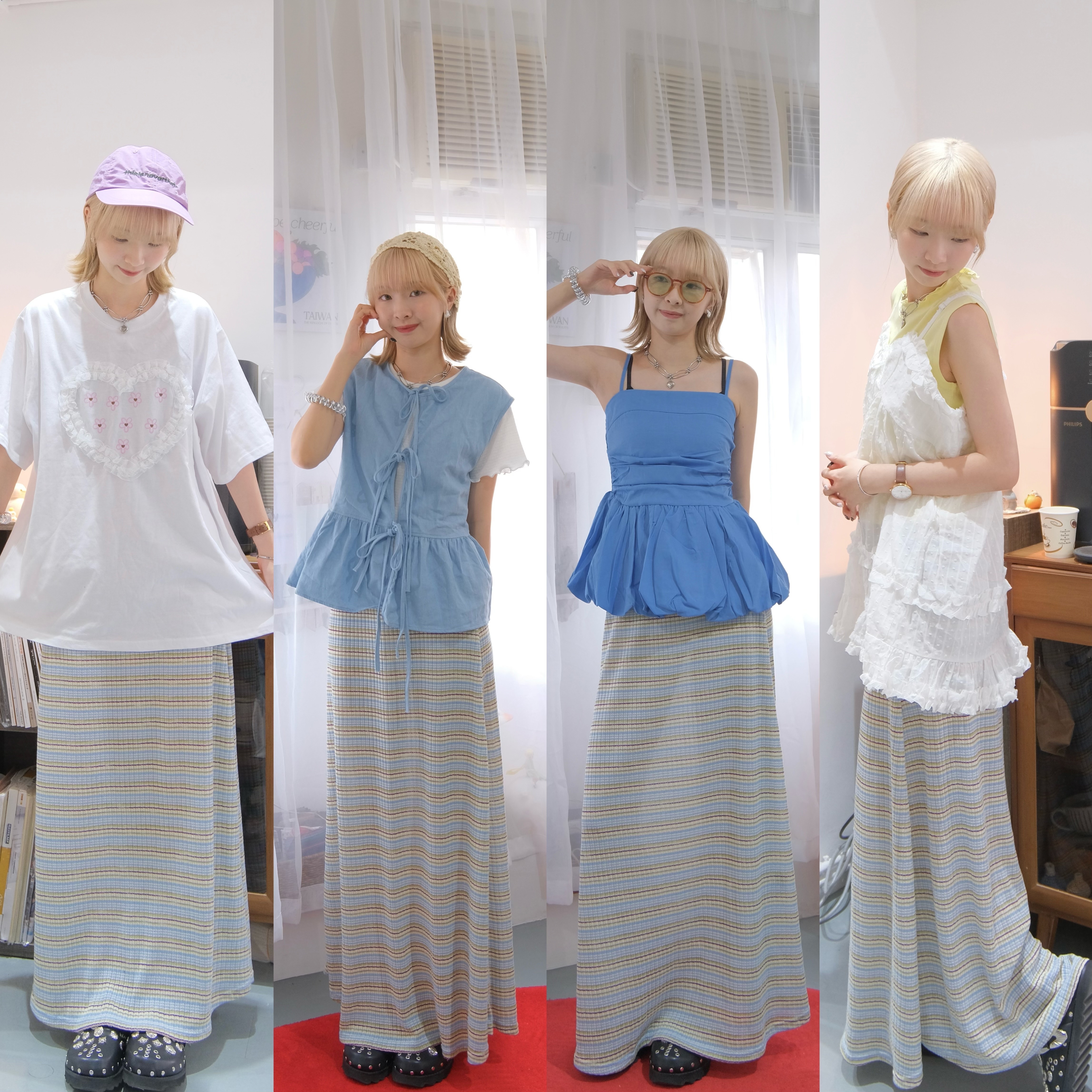 [兩色入] 針織撞色休閑SK(Blue)