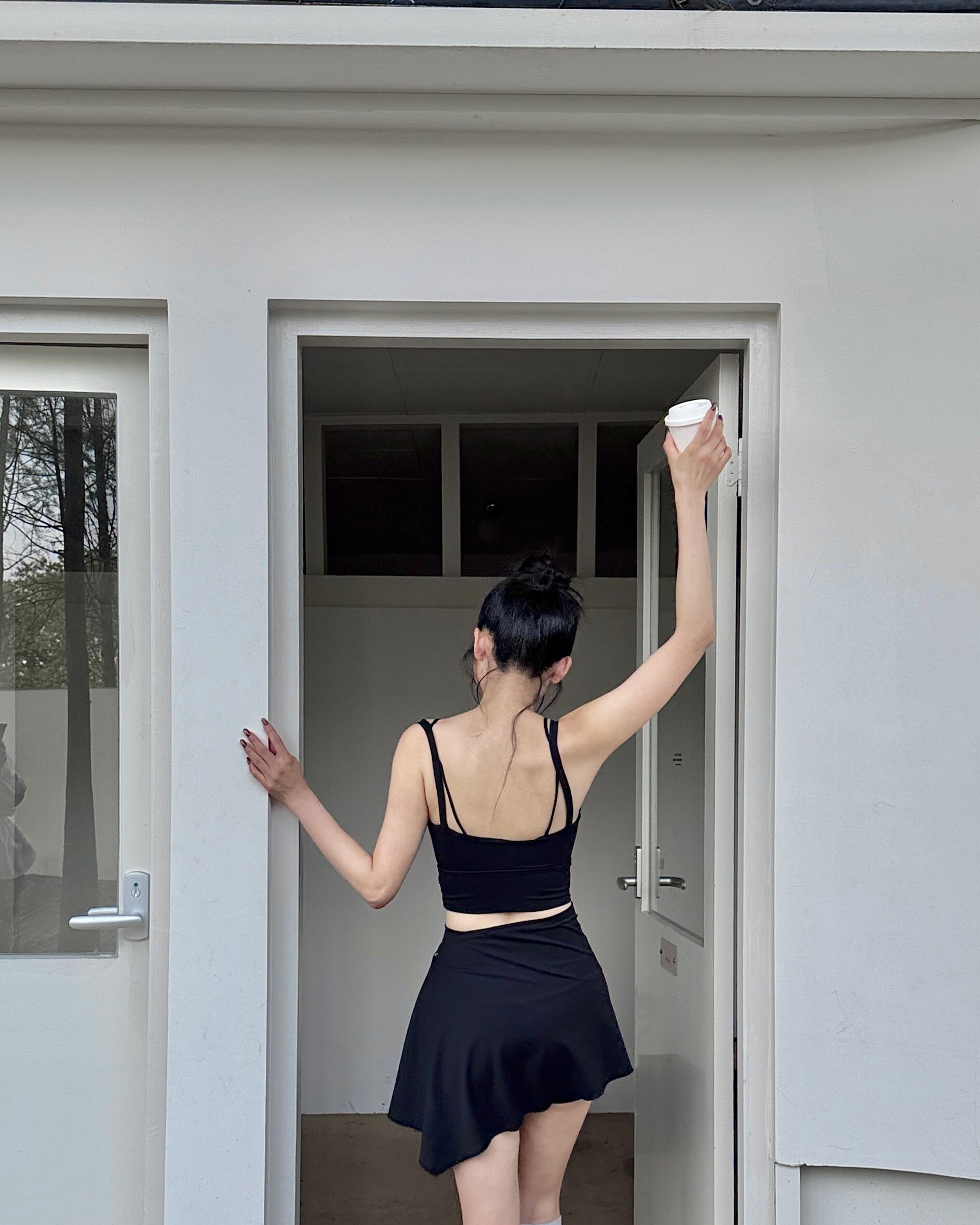 FLOAT 雙肩帶雪紡兩件式上衣-黑色