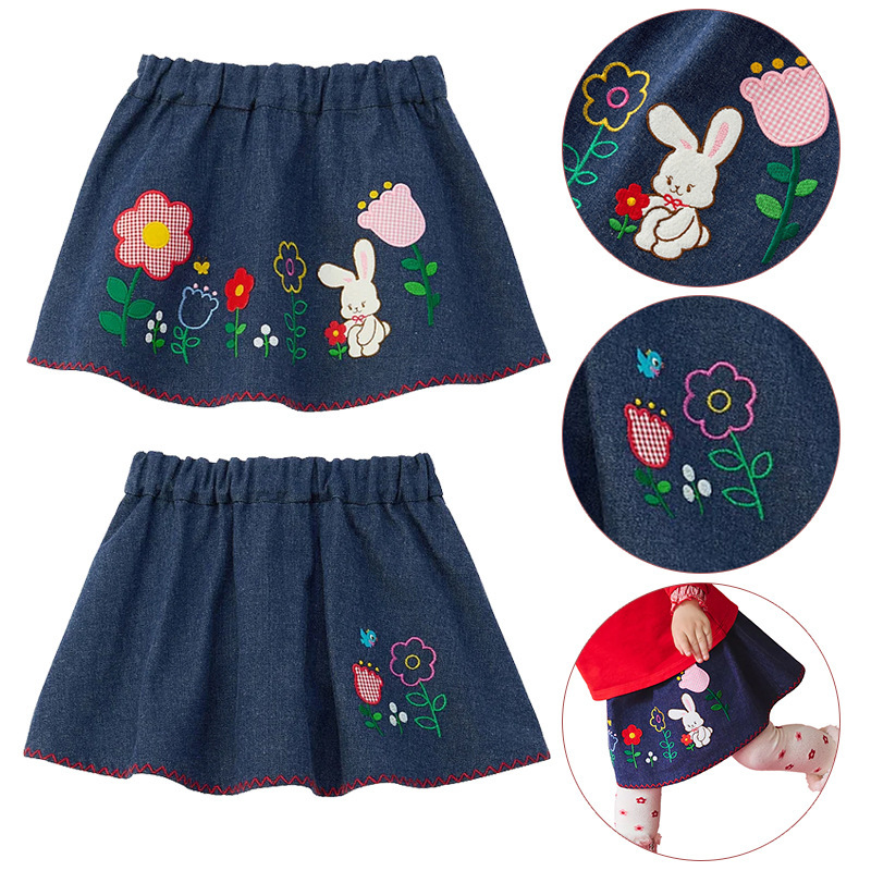 𝐌𝐢𝐤𝐢 𝐇𝐨𝐮𝐬𝐞 兔兔花朵刺繡牛仔短裙