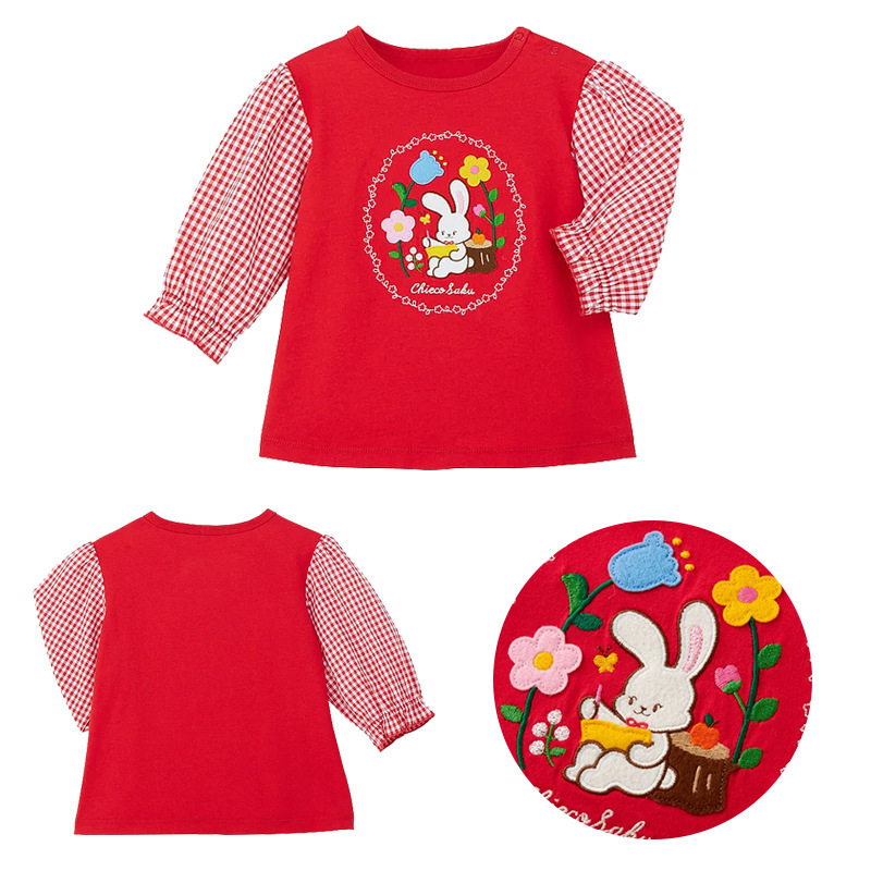 𝐌𝐢𝐤𝐢 𝐇𝐨𝐮𝐬𝐞 小兔花朵刺繡拼接長袖上衣