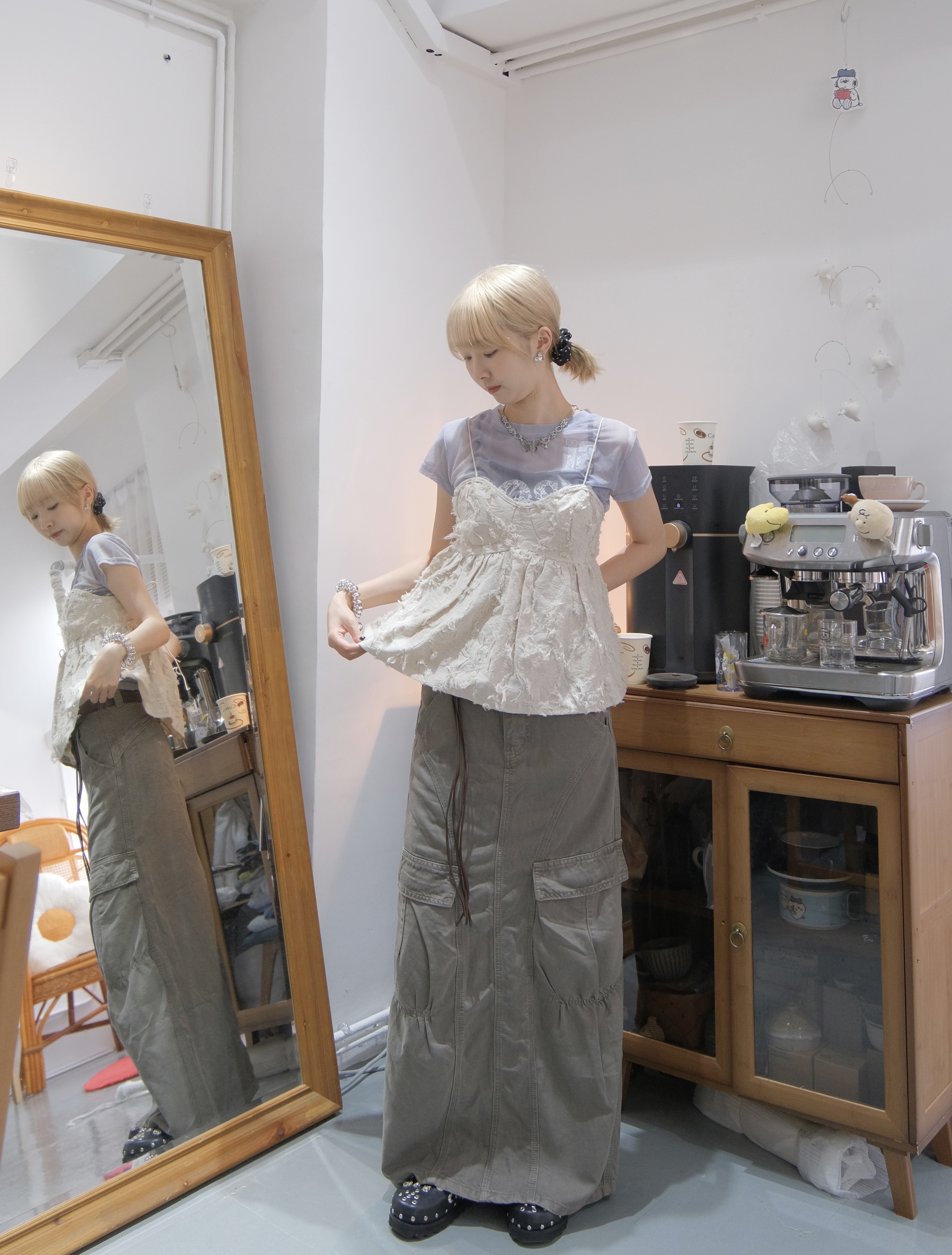 LACE字母拼扎染TOP