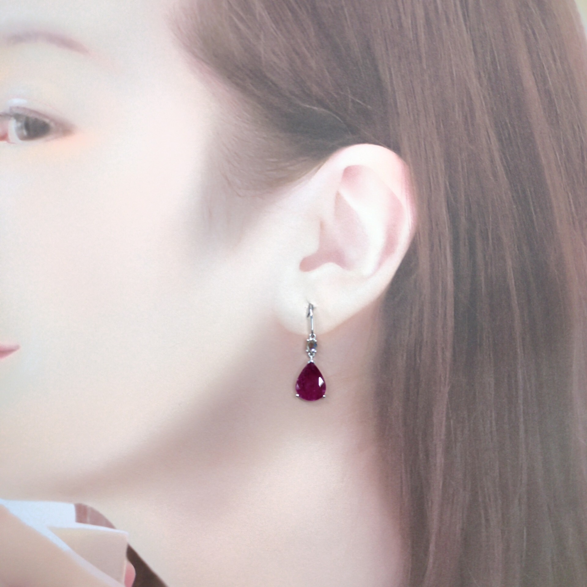 18K White Gold 4.24ct Ruby and Diamond Drop Earring