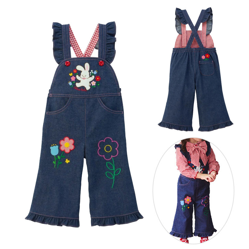 𝐌𝐢𝐤𝐢 𝐇𝐨𝐮𝐬𝐞 兔兔花朵刺繡蕾絲背帶喇叭長褲