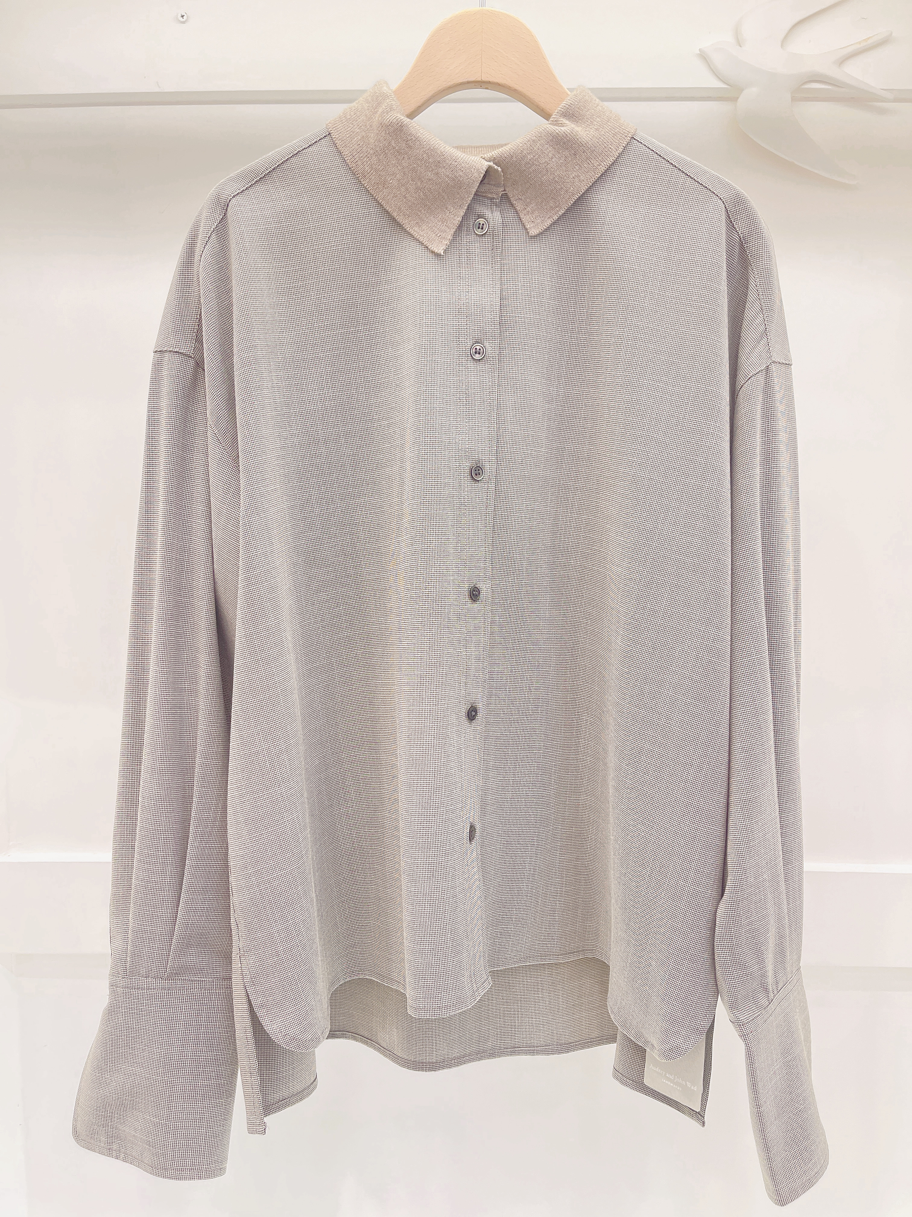 針織領微格紋襯衫