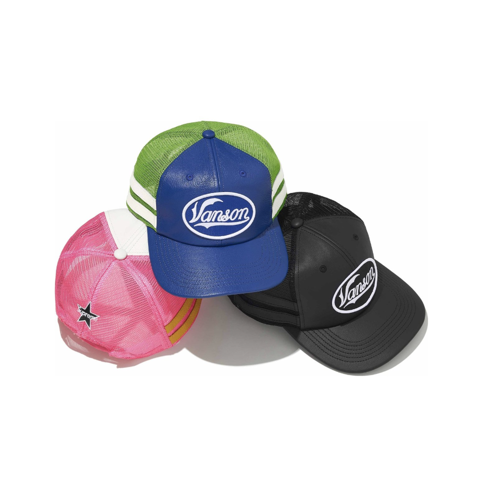 SUPREME VANSON LEATHERS MESH BACK 6-PANEL 皮革六分割卡車帽黑色