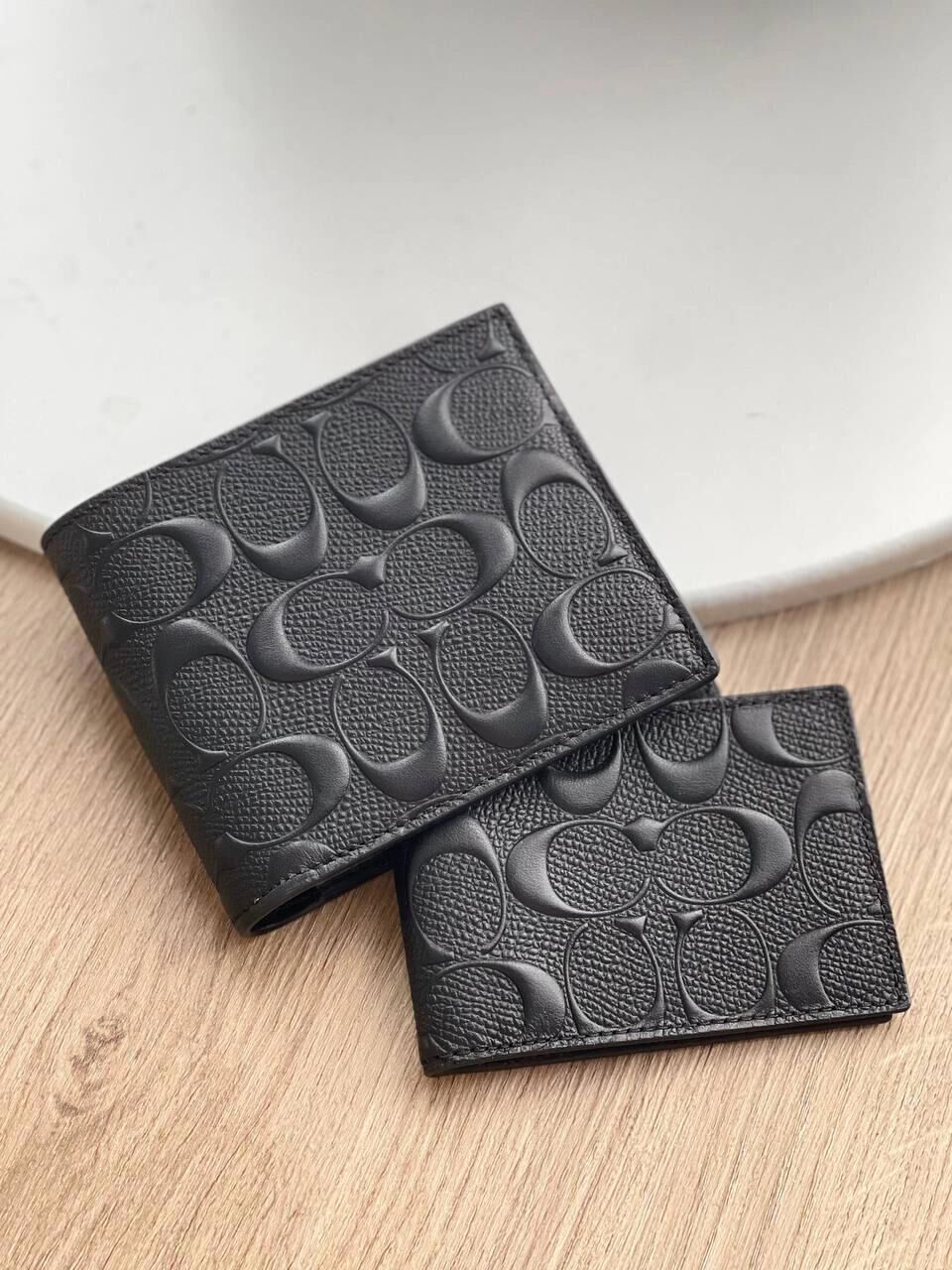 代購-COACH 3in1 Wallet 浮雕LOGO 十字壓紋牛皮革 短夾 內附卡片夾 黑