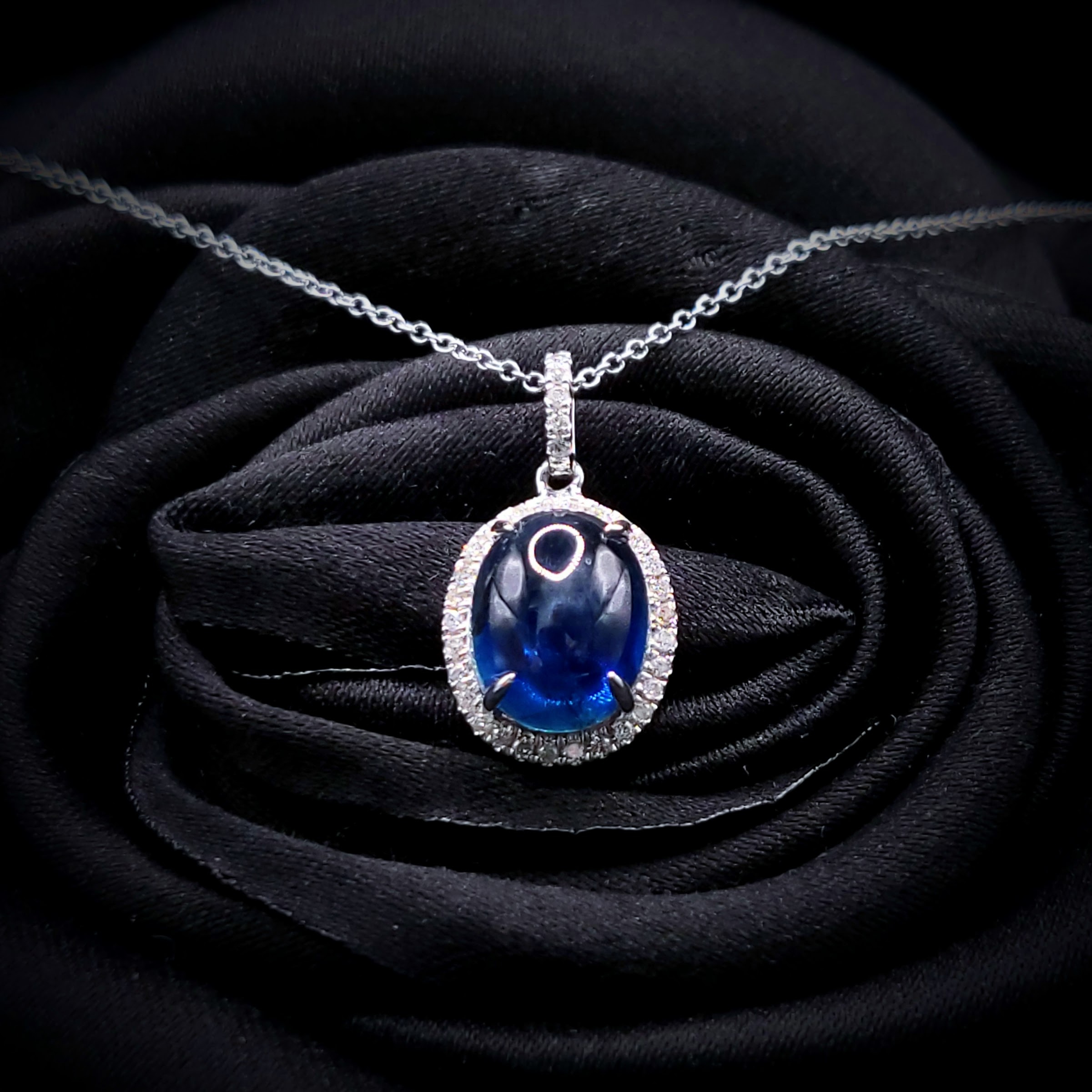 18K White Gold 3.70ct Sapphire and Diamond Pendant