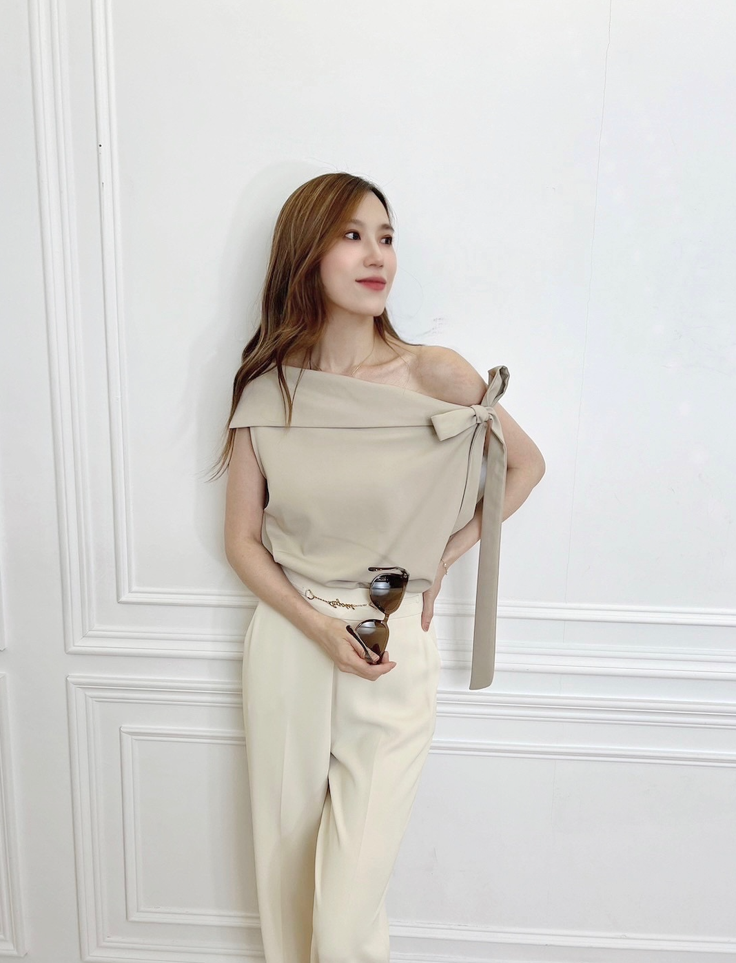 肩綁帶蝴蝶結露肩背心