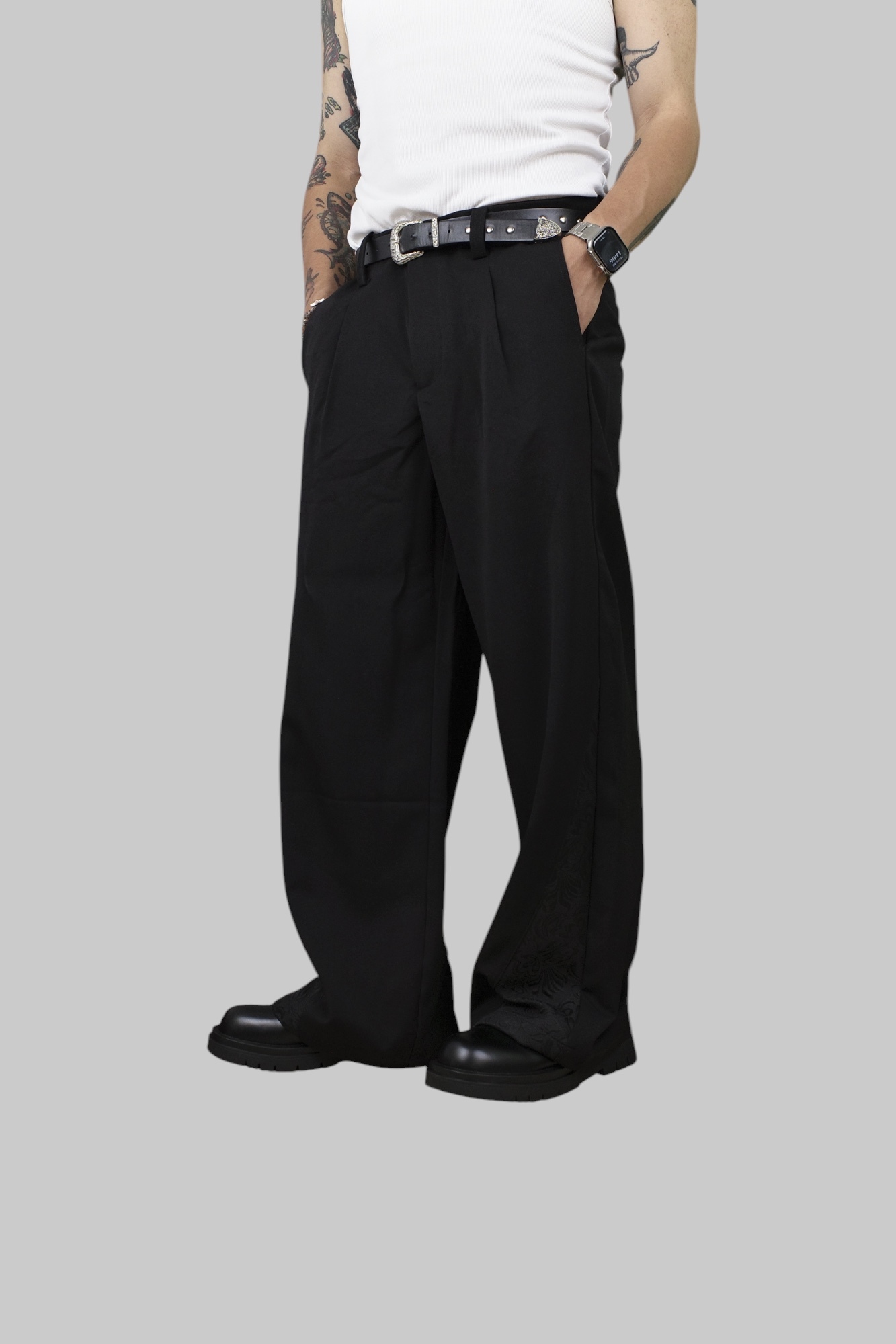 『Always_Good』暗紋雕花 打摺 直筒 西裝 長褲