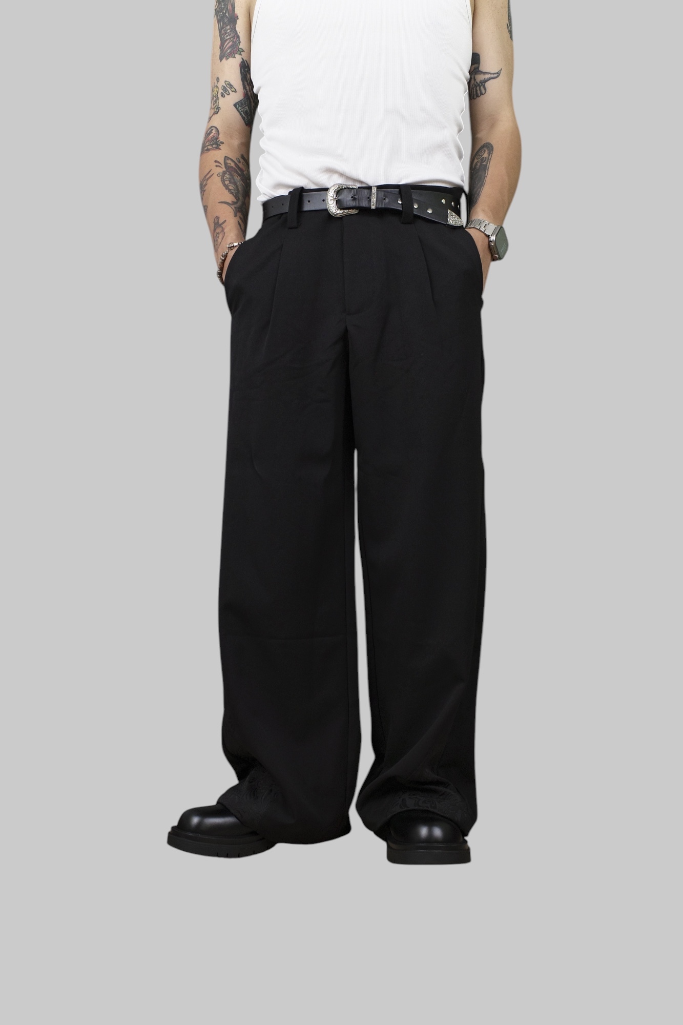 『Always_Good』暗紋雕花 打摺 直筒 西裝 長褲