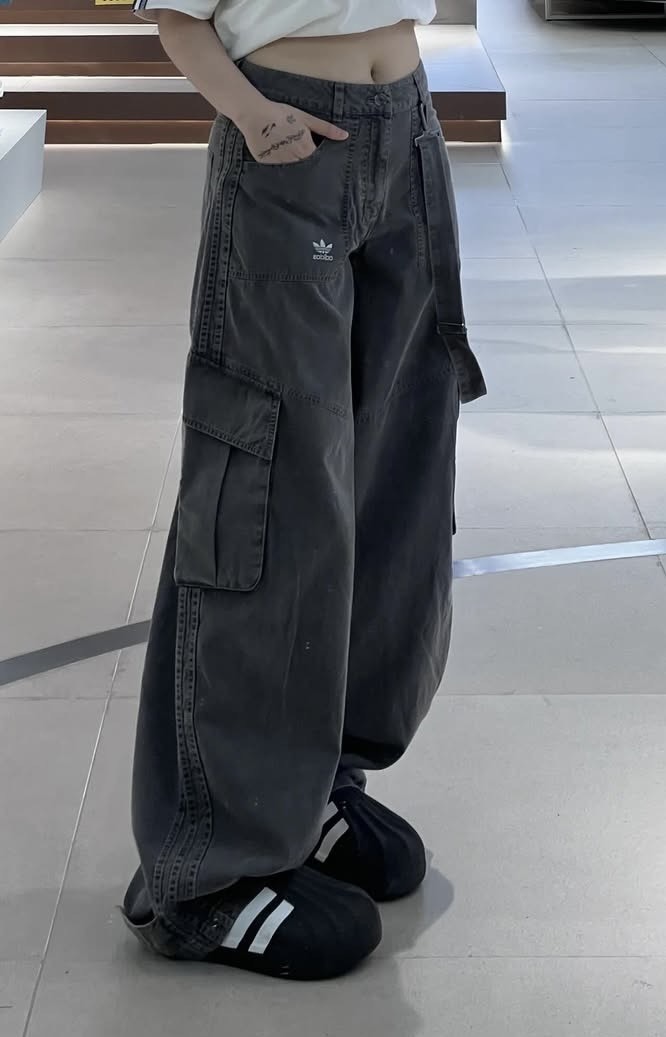 ADIDAS 三葉草 牛仔工裝褲 灰色 KH1180