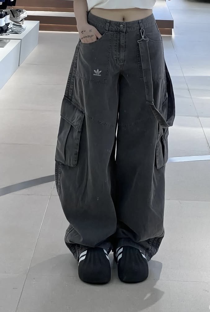 ADIDAS 三葉草 牛仔工裝褲 灰色 KH1180