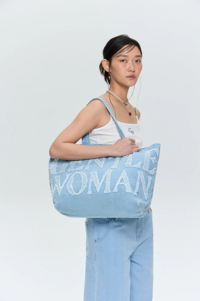 Gentle Woman Denim Tote Bag (Sky Blue)