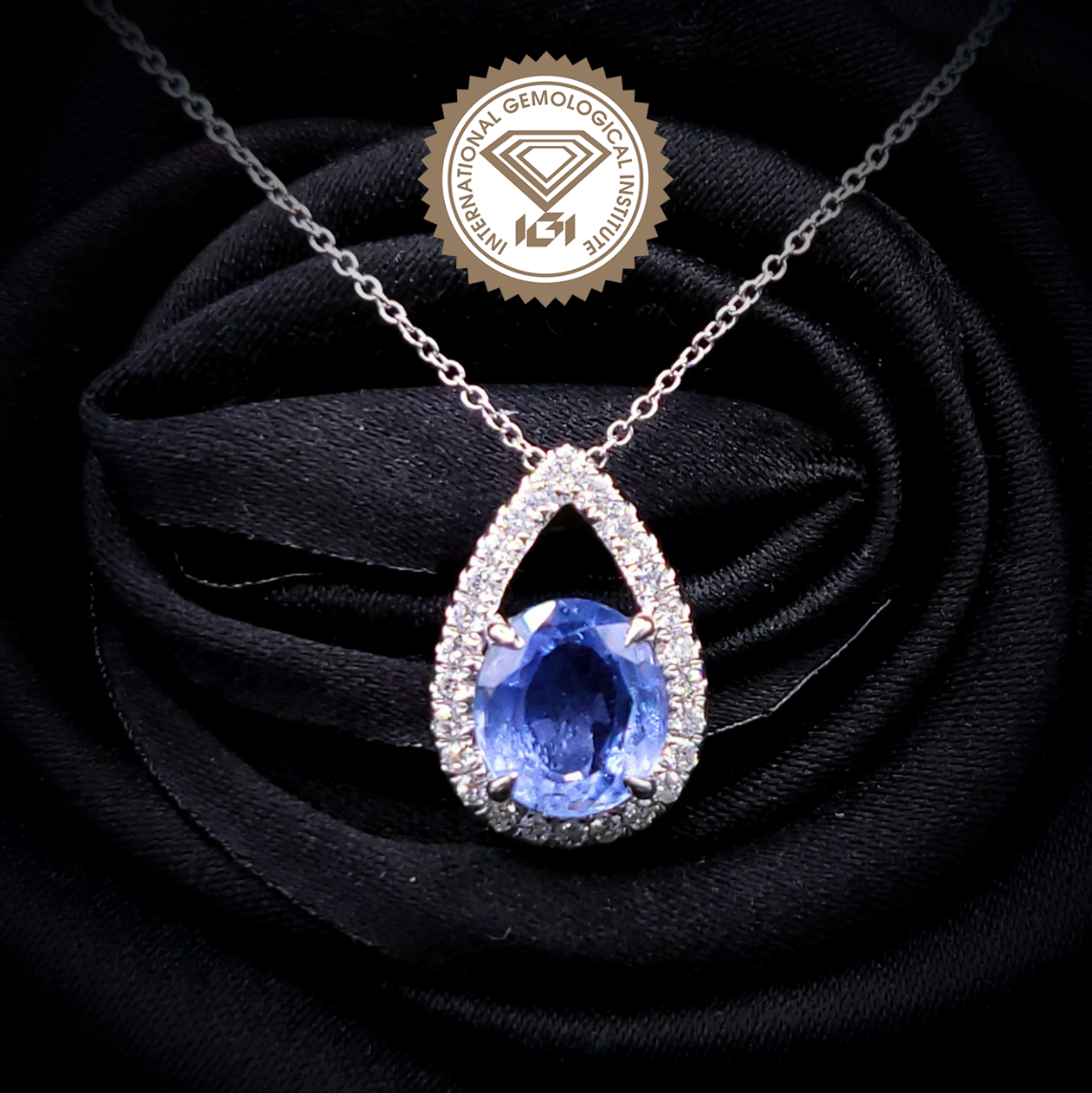 18K White Gold 2.07ct Sapphire and Diamond Pendant