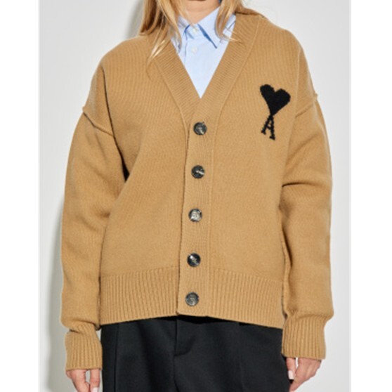1LN0830-004 AMI Alexandre Mattiussi Wool Cardigan Brown #UKC367-018-288 (BR)