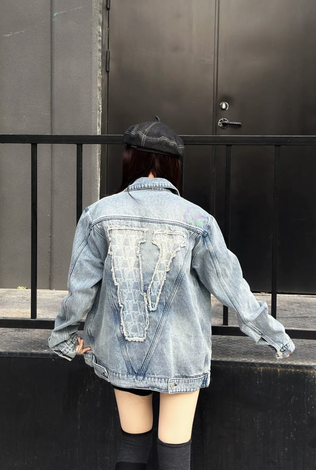 Vlone 破壞 拼接 貼布 精品 牛仔外套 黑/藍