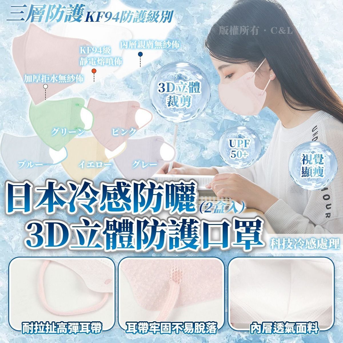 日本冷感防曬3D立體防護口罩（2盒入）
