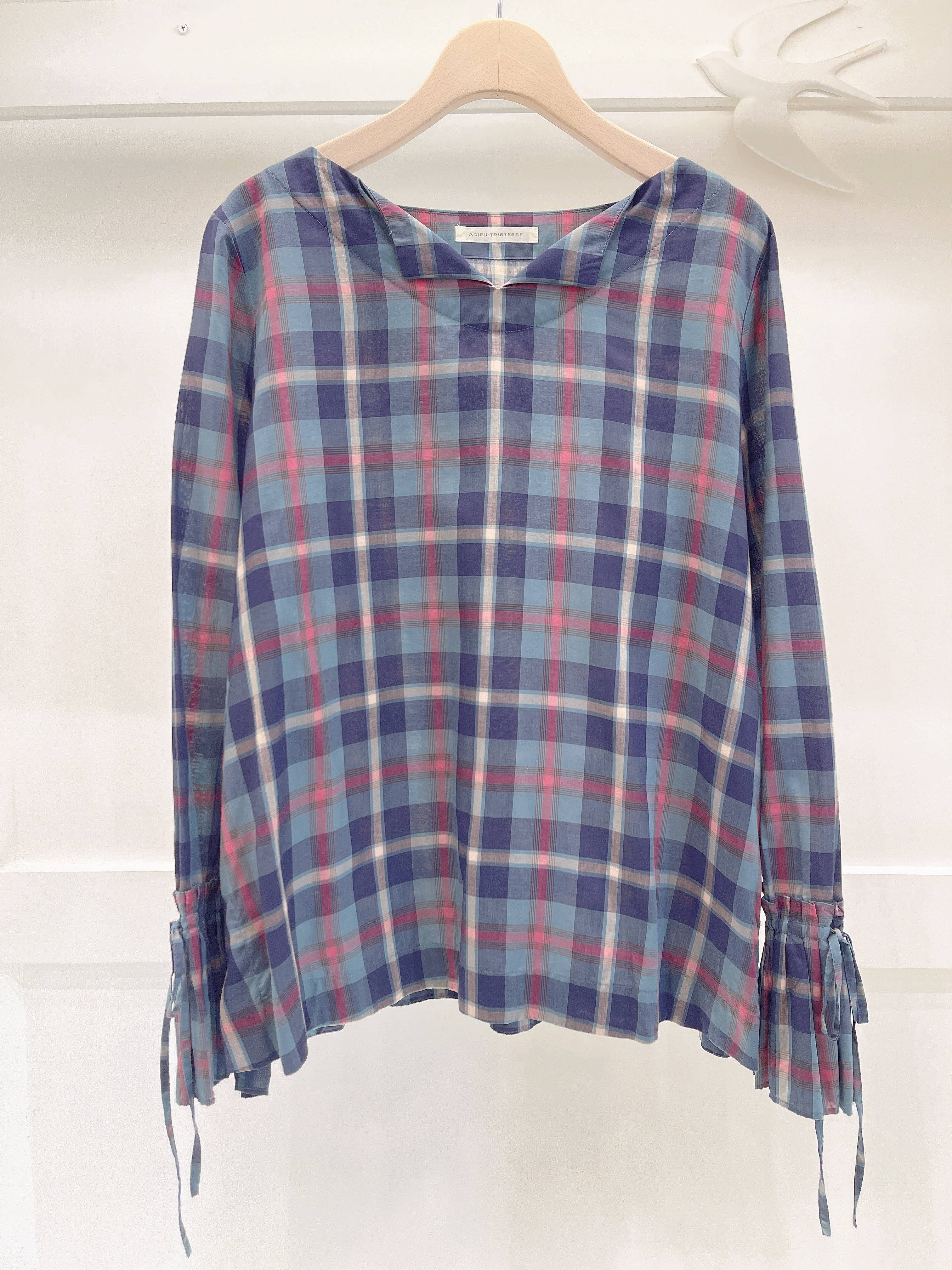 格紋袖打結上衣