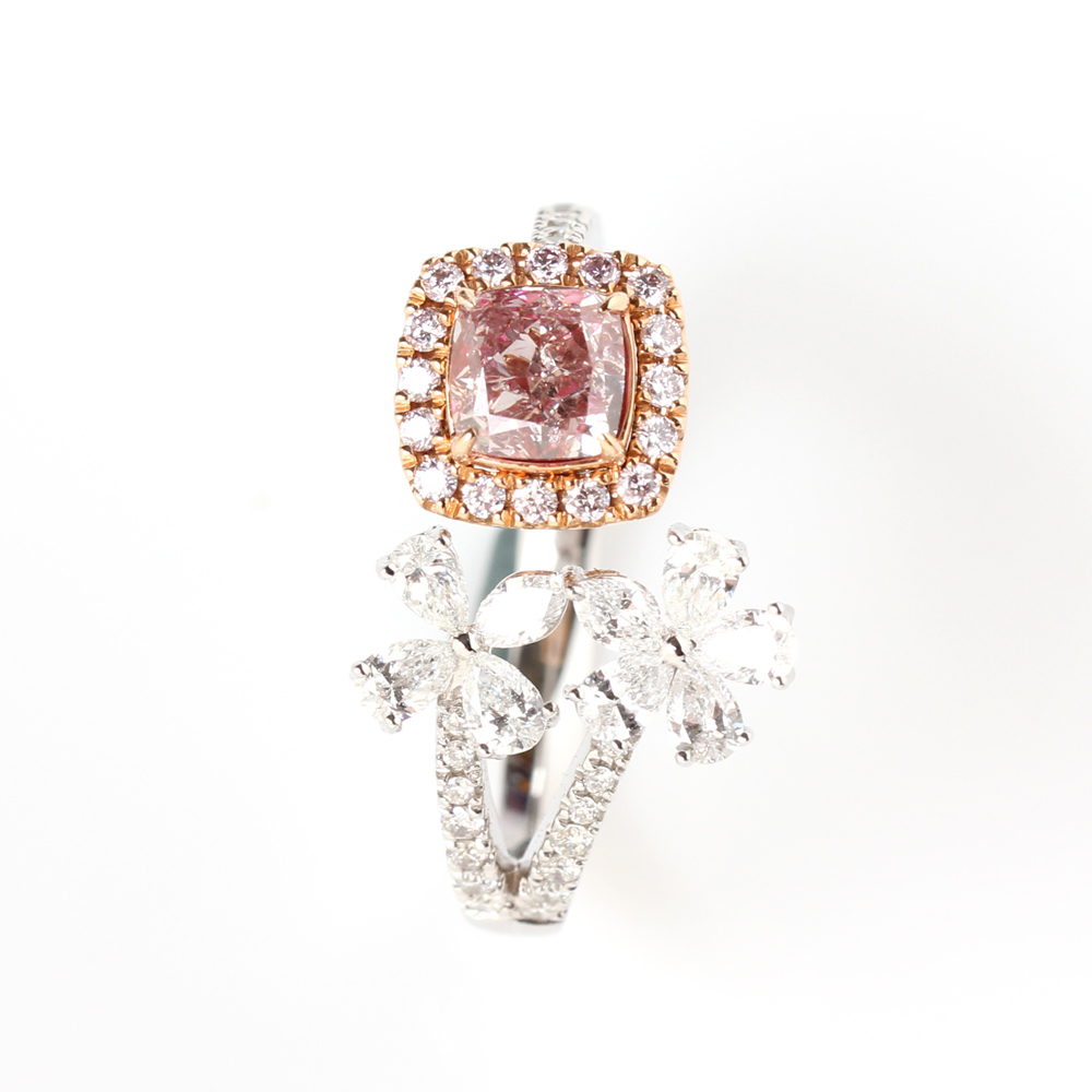 【雅紅珠寶】GIA-0.6ct-Fancy Brown-Pink 粉棕方型彩鑽戒指