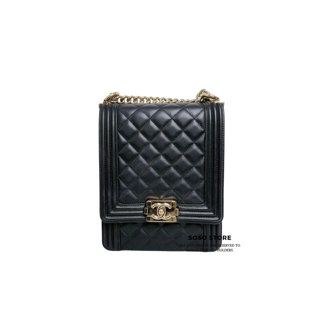 Chanel Vertical Boy Bag - Black / Ghw