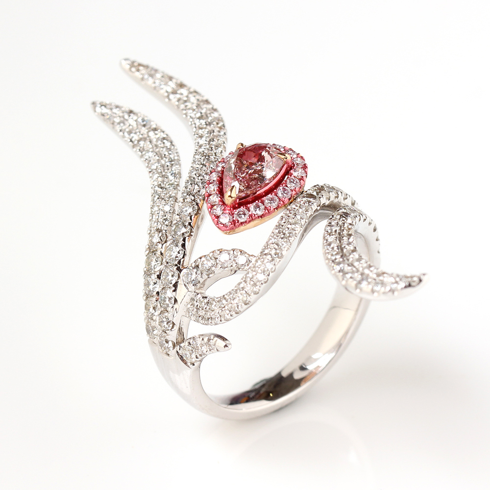 【雅紅珠寶】GIA-0.52ct-Fancy Brown-Pink 粉棕水滴方型彩鑽戒指