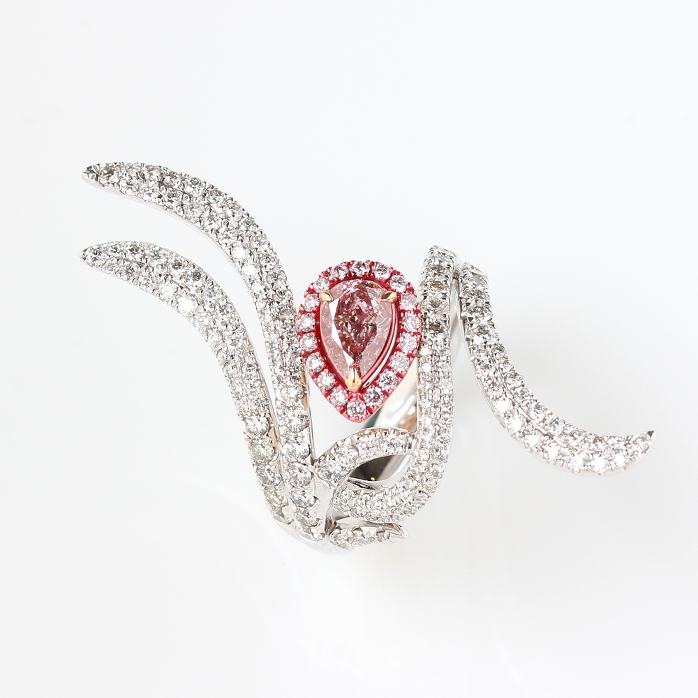 【雅紅珠寶】GIA-0.52ct-Fancy Brown-Pink 粉棕水滴方型彩鑽戒指