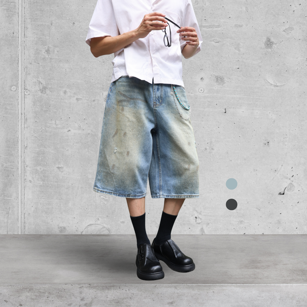 （現貨）NJ220街頭 做舊 微潑墨感 霧狀刷色 牛仔短褲