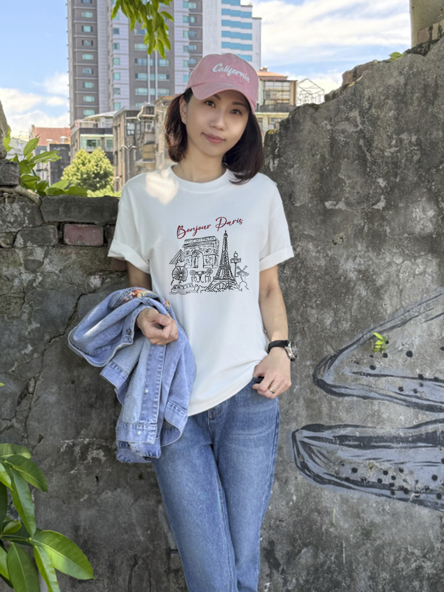 Bonjour Paris 巴黎手繪風質感棉T