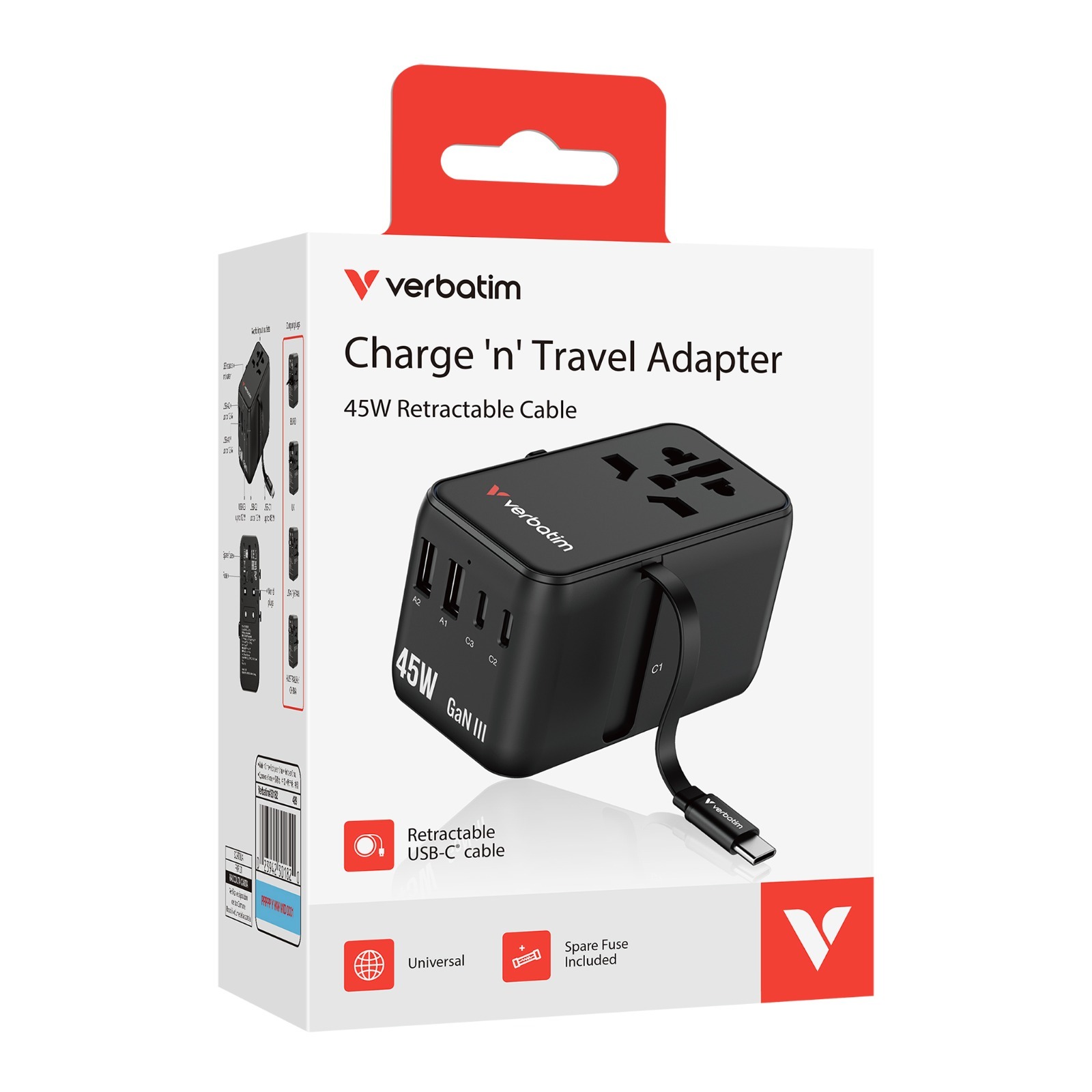 Verbatim Charge ‘n’ Travel Adapter 45W with cable - 30182