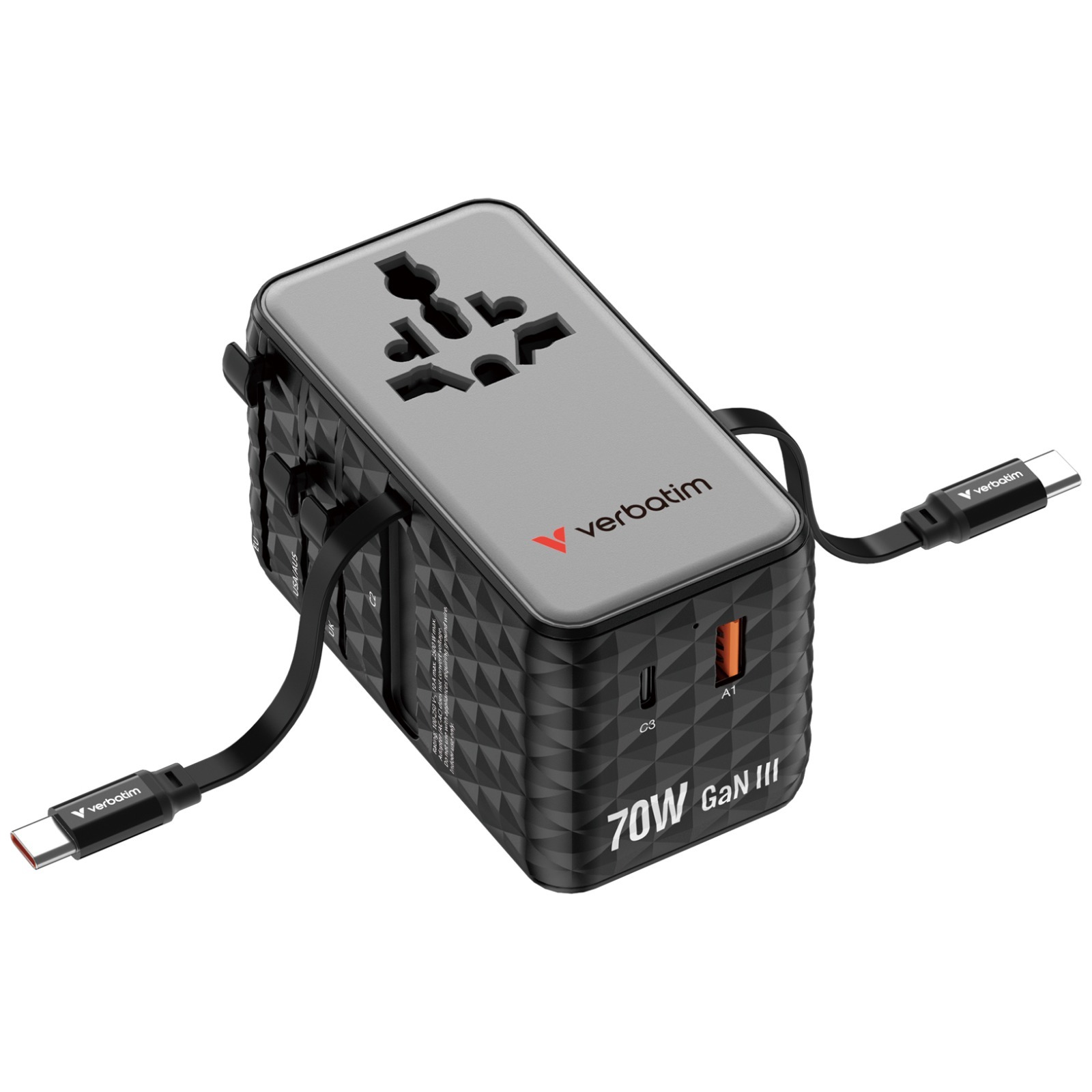 Verbatim Charge ‘n’ Travel 70W 2C Retractable Universal Travel Adaptor  - 30186