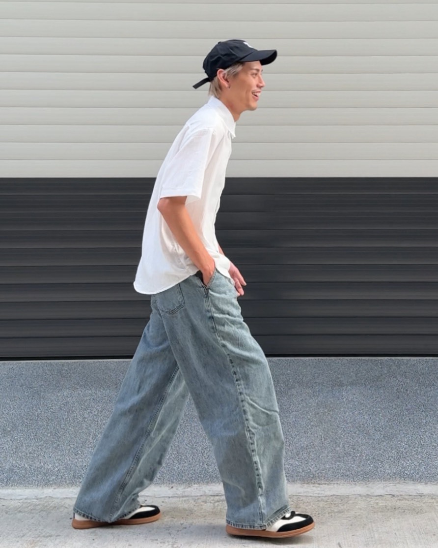 打摺刷色牛仔褲